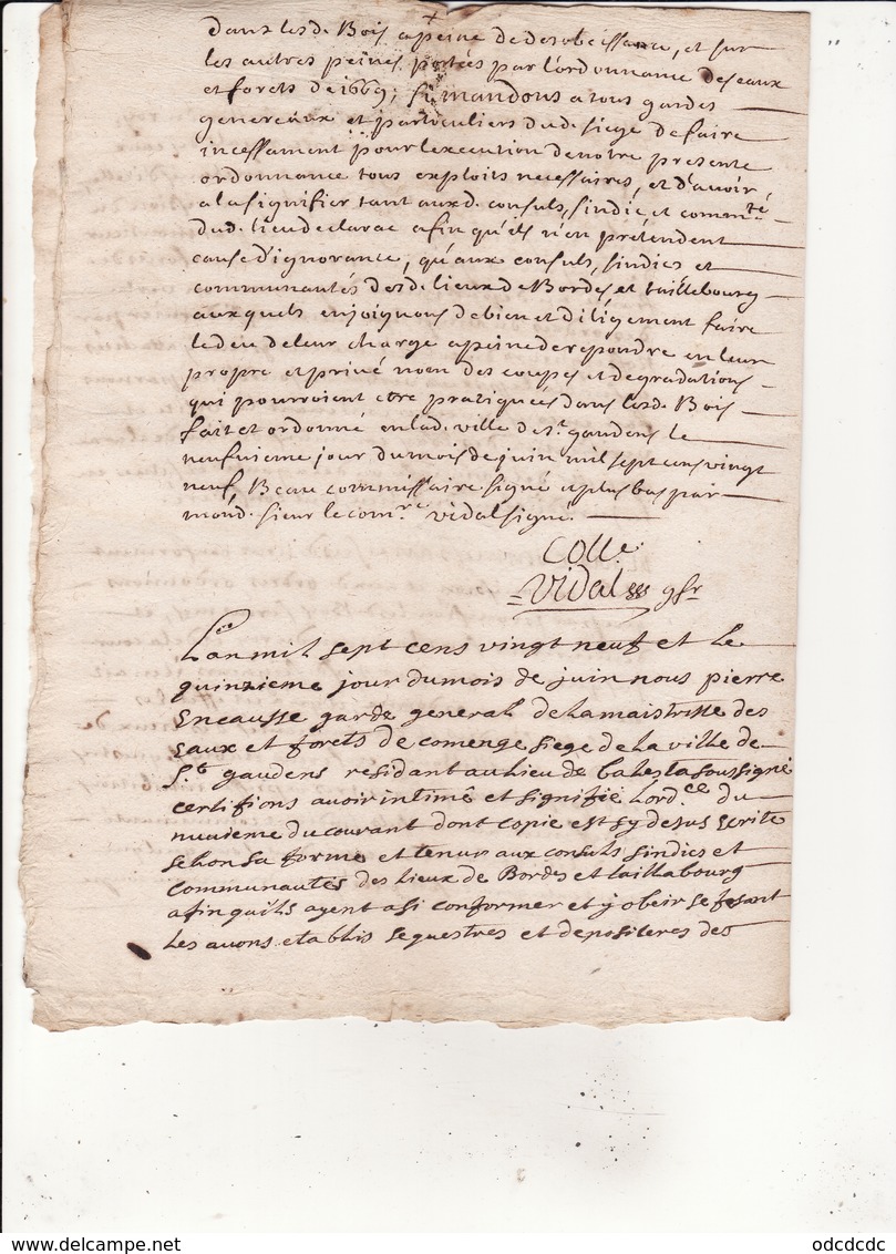 Gen D'Auch Et Pau  15 Juin 1729 Eaux Et Forets Commenge St Gaudens Foret De Clarac 4 Scans - Cachets Généralité