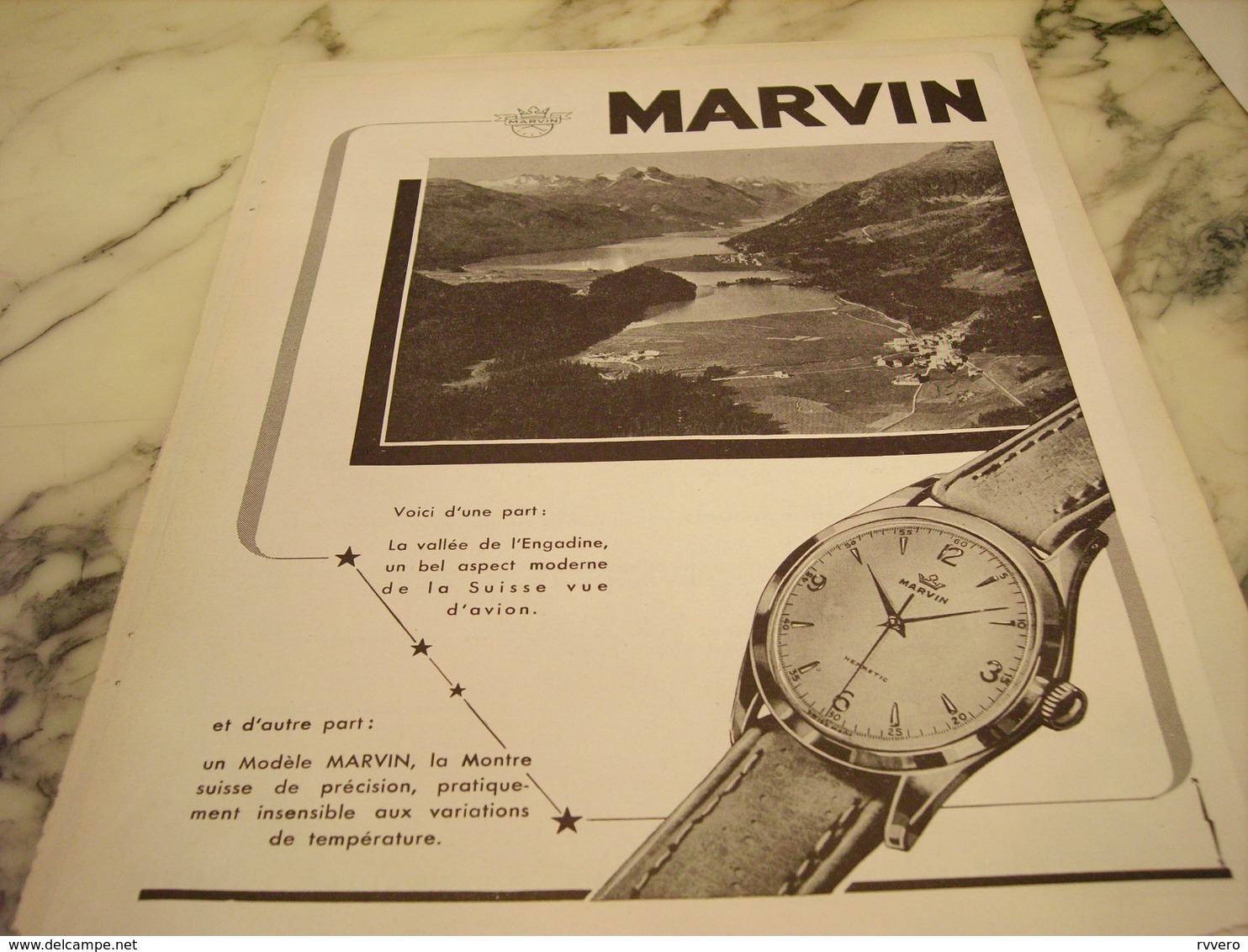 ANCIENNE PUBLICITE MONTRE MARVIN 1952 - Affiches