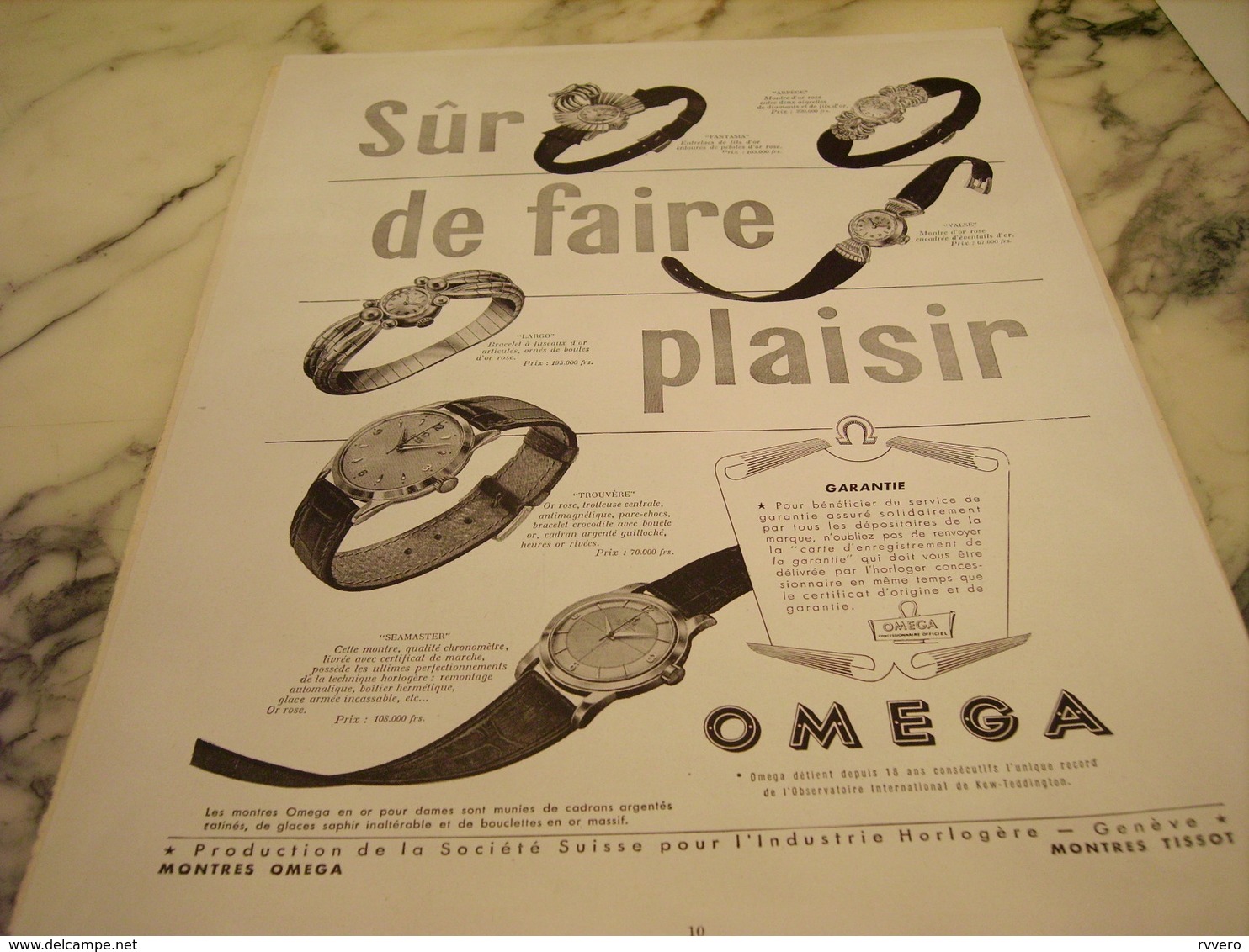 ANCIENNE PUBLICITE SUR DE FAIRE PLAISIR  MONTRE OMEGA   1951 - Autres & Non Classés