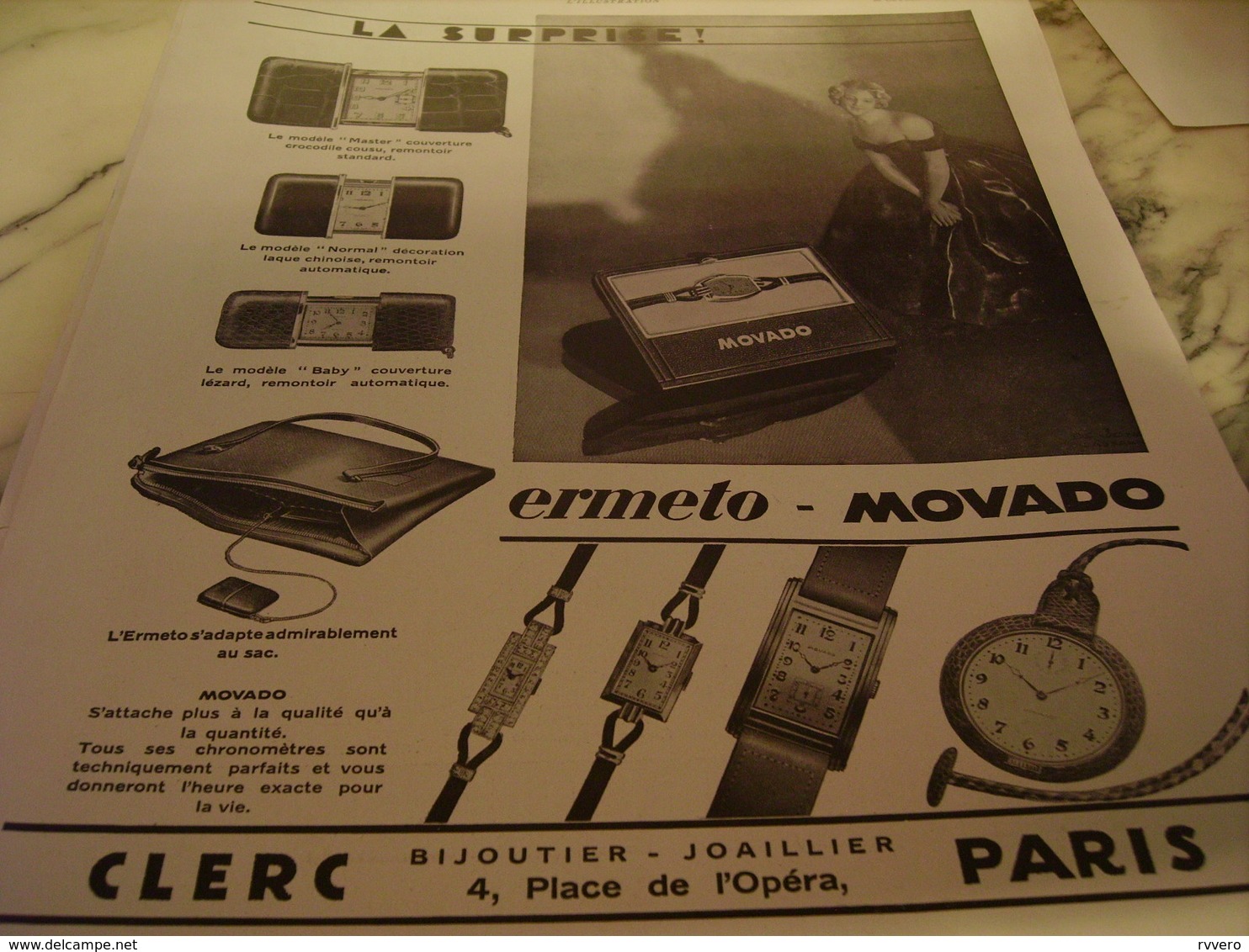 ANCIENNE PUBLICITE SURPRISE MONTRE ERMETO  MOVADO 1930 - Affiches