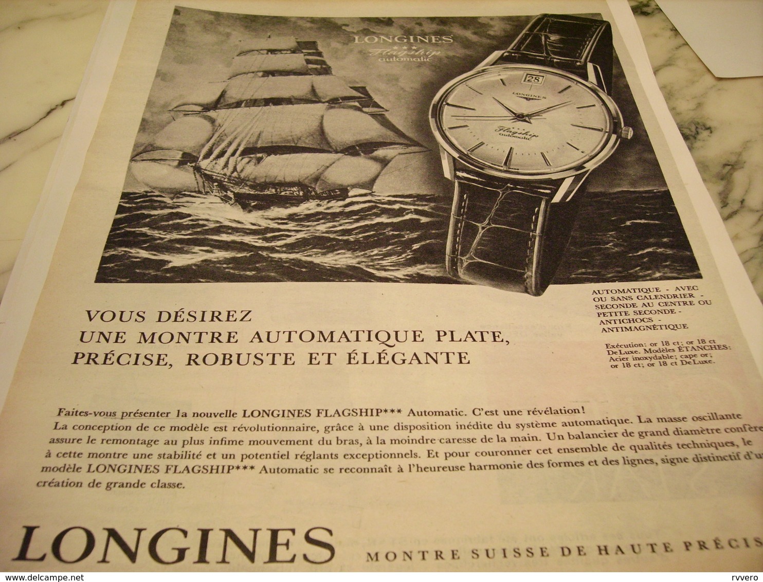 ANCIENNE PUBLICITE FLAGSHIP  MONTRE LONGINES 1962 - Other & Unclassified