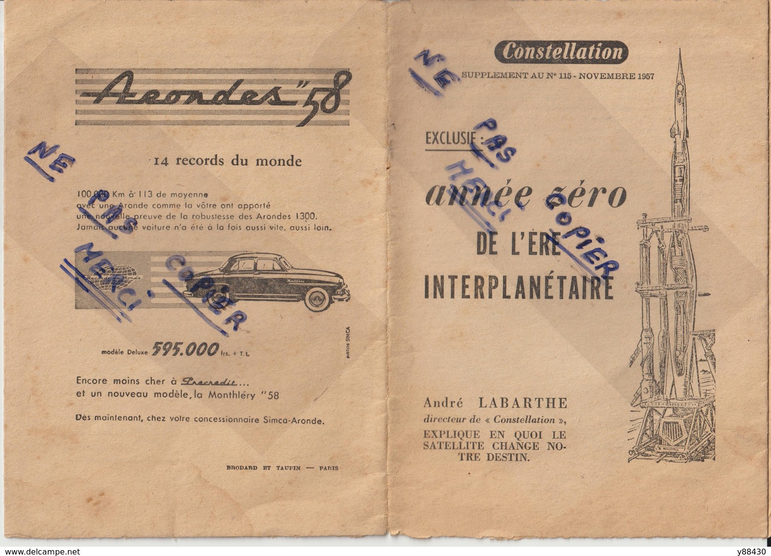 Livret - 1957 - ANNEE ZERO DE L'ERE INTERTERPLANETAIRE - Voir En Couverture SIMCA Voiture Aronde De 58 - 11 Scannes - Autres & Non Classés