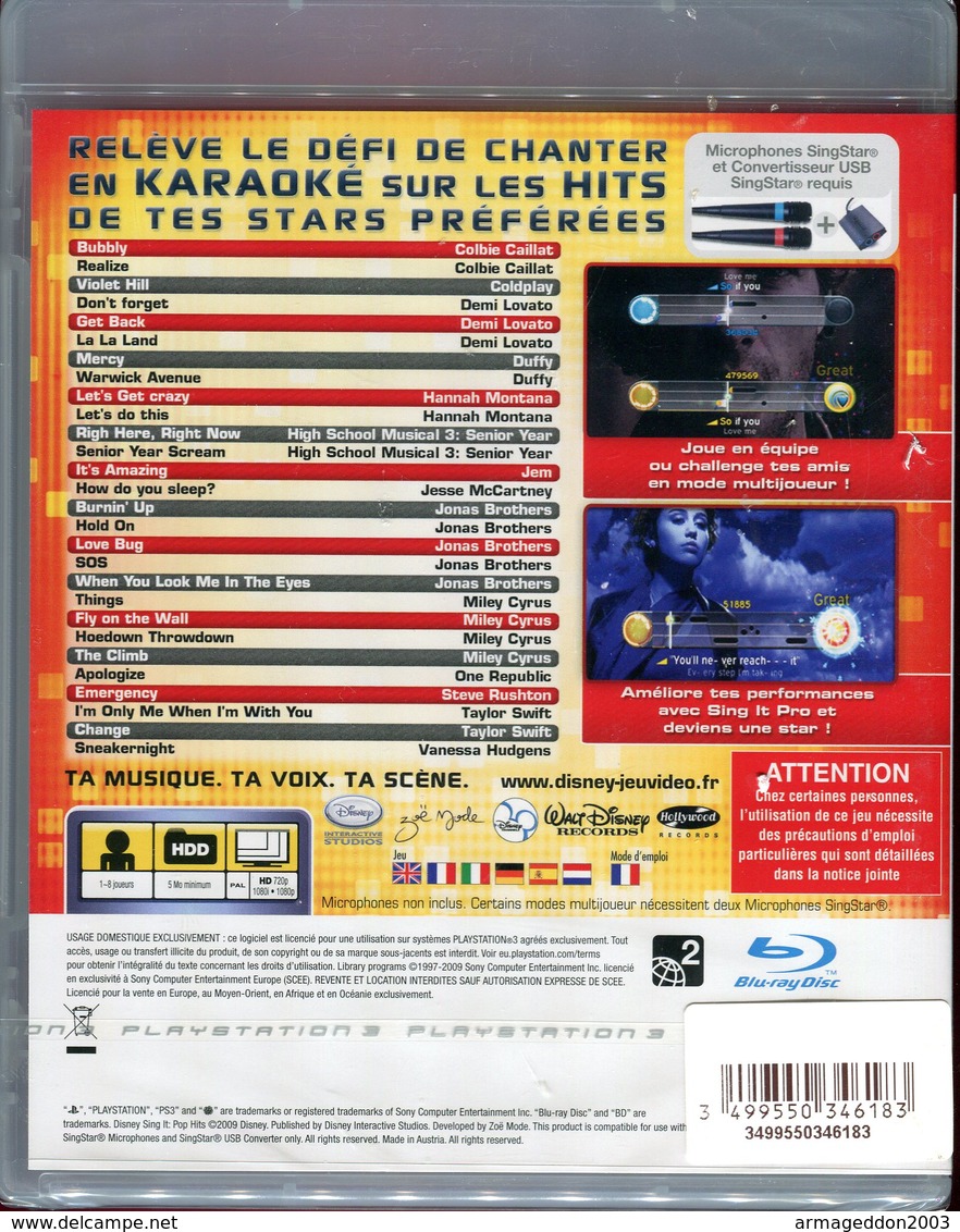 Disney SING IT POP HITS PLAYSTATION 3 PS3 NEUF SOUS BLISTER / FR ; PAL - PS3