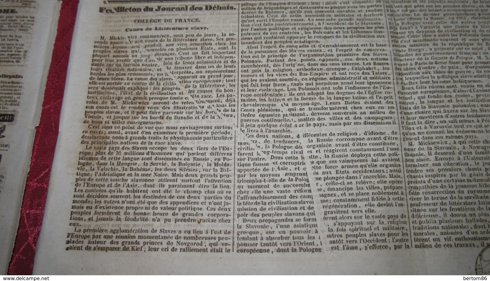 COLLEGE DE FRANCE - ADAM MICKIEWICZ - COURS DE LITTERATURE SLAVE - NOVEMBRE 1841. - 1800 - 1849