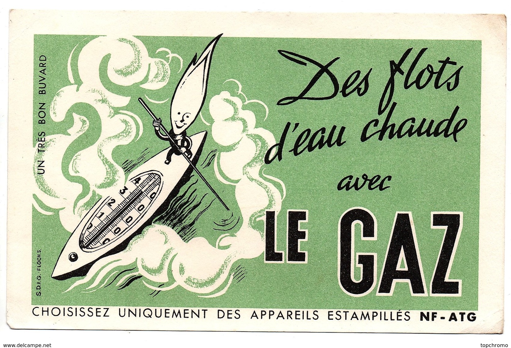 Buvard Des Flots D'eau Chaude Avec Le Gaz Thermomètre Barque Rame - Autres & Non Classés