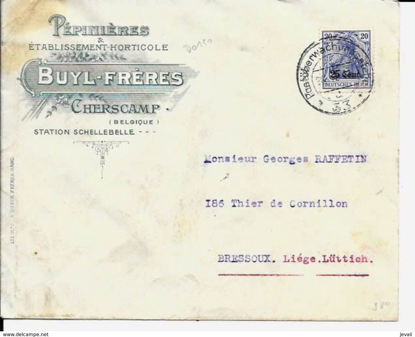 Lettre Deutsches Reich  - CHERSCAMP  ( Wichelen )   Buyl Frères - OC1/25 Gouvernement Général