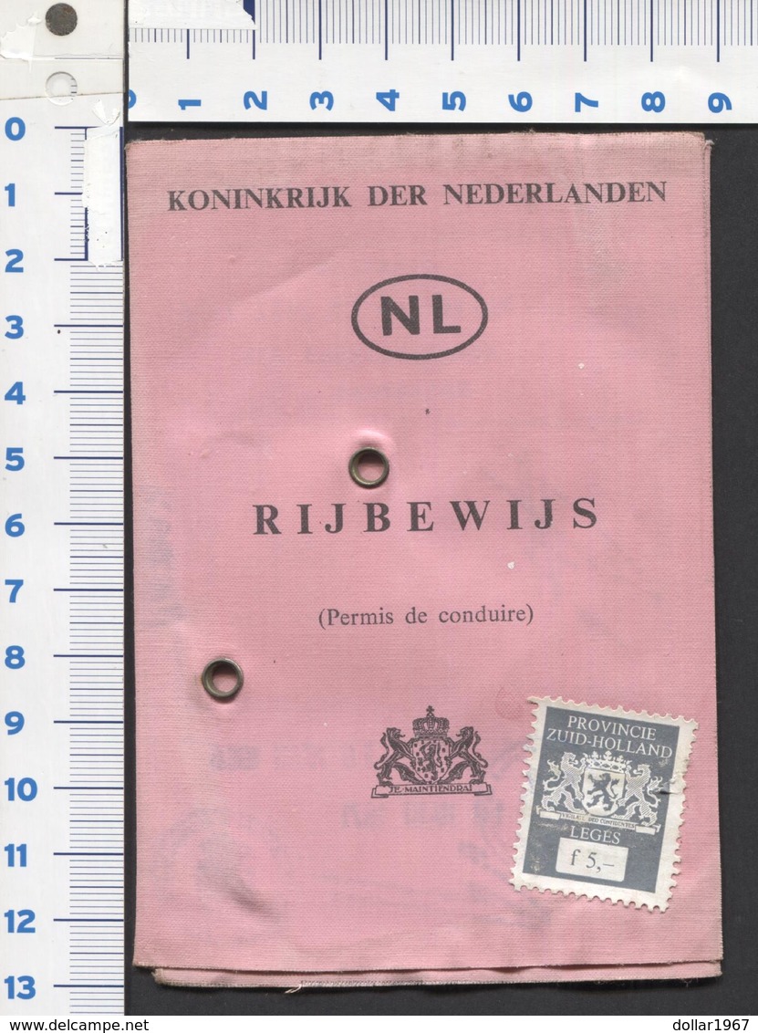 Oud Linnen Rijbewijs 18 Maart 1966 - 1971 Met Leges Zegel F 5.00 Gulden ,  Scans  For Condition. ( Originalscan !!! ) - Autres & Non Classés