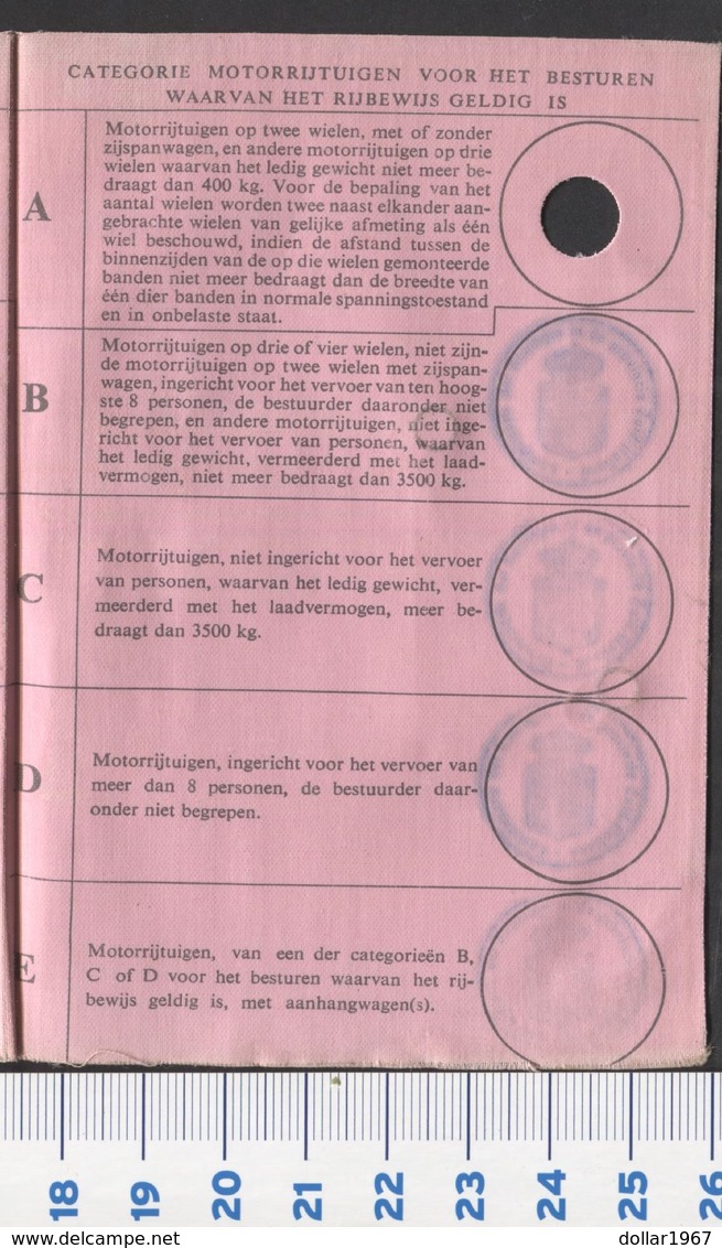 Oud Linnen Rijbewijs 18 Maart 1966 - 1971 Met Leges Zegel F 5.00 Gulden ,  Scans  For Condition. ( Originalscan !!! ) - Sonstige & Ohne Zuordnung