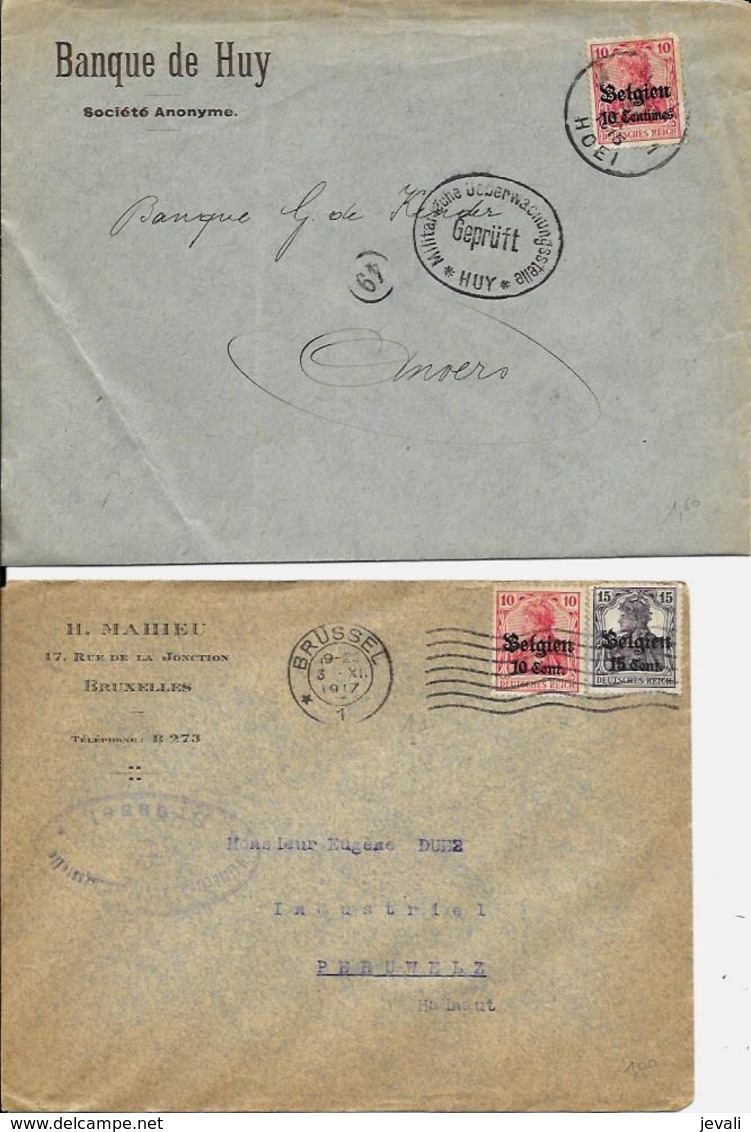 2 X Lettre Deutsches Reich  - BRUSSEL Mahieu  Et Banque De HUY - OC1/25 Gouvernement Général