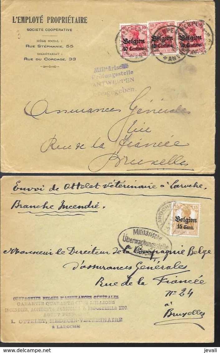 2 X Lettre Deutsches Reich  - Ottelet De LAROCHE + Employé Propriétaire  ANTWERPEN - OC1/25 Gouvernement Général