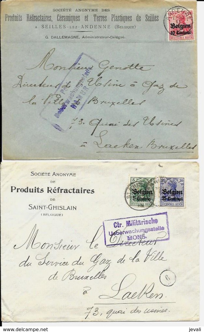 2 X Lettre Deutsches Reich  - Produits Réfractaires De SEILLES Lez ANDENNE +  SAINT GHISLAIN - OC1/25 Gouvernement Général