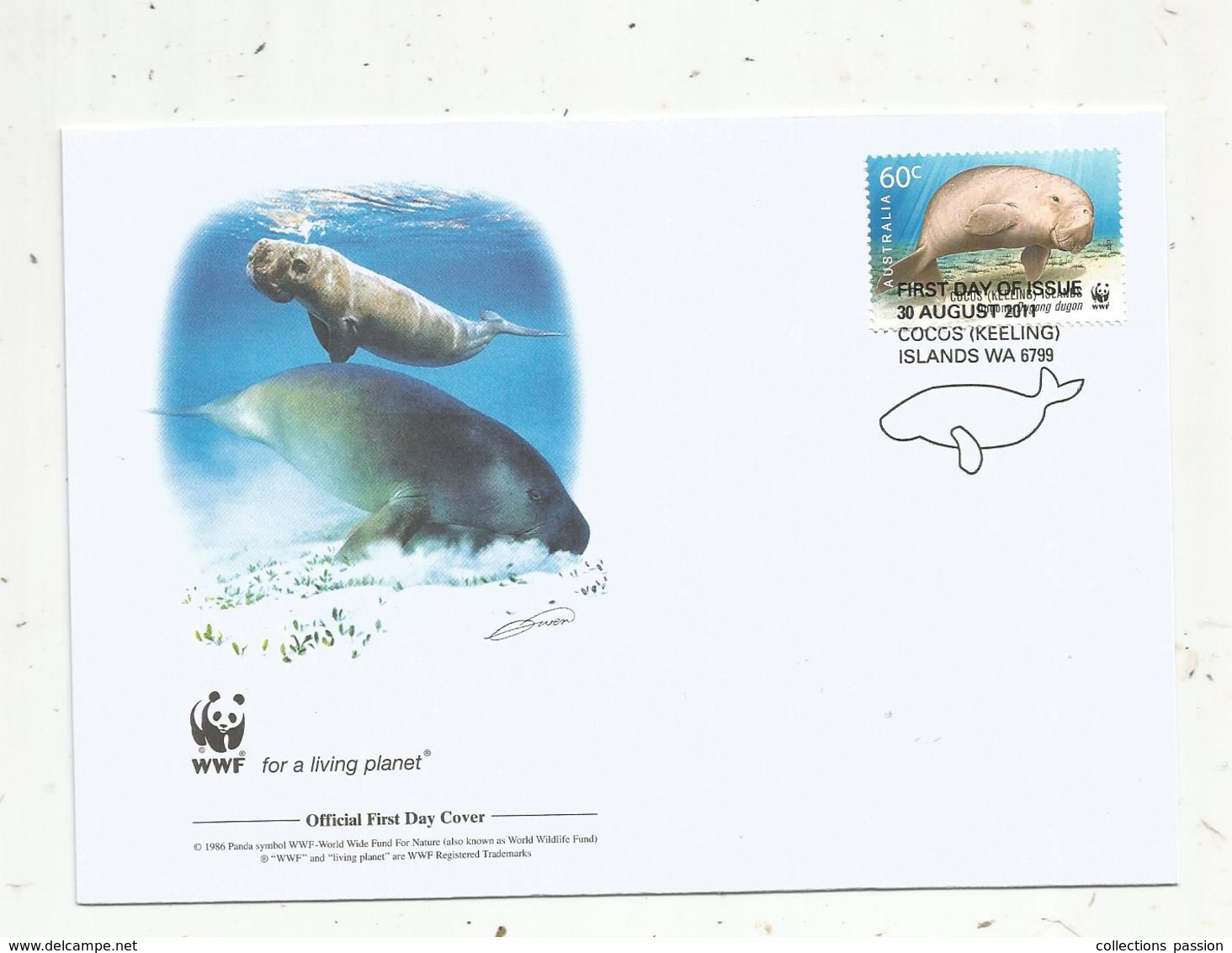 Premier Jour D'émission ,FDC , WWF , COCOS KEELING ISLANDS , AUSTRALIA , Dugong , 30 August 2011 - Cocos (Keeling) Islands