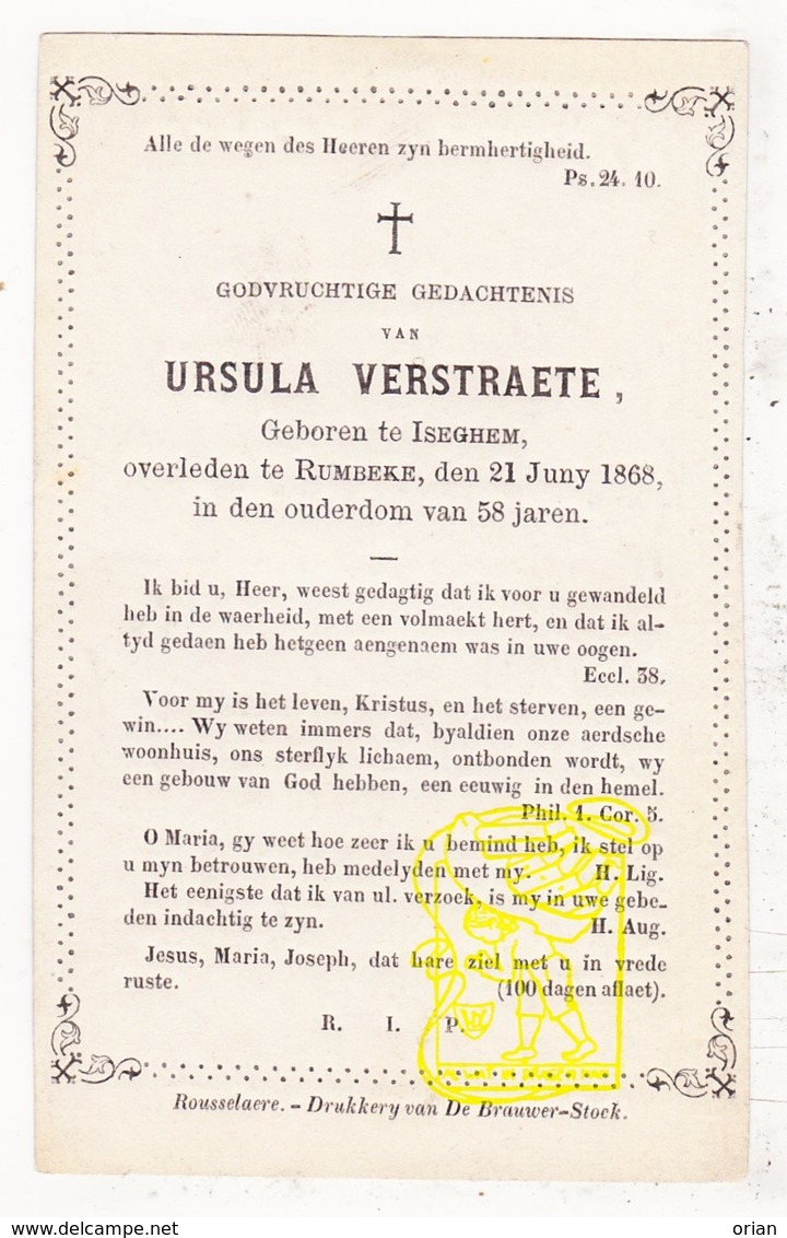 DP Ursula Verstraete ° Izegem 1810 † Rumbeke Roeselare 1868 - Images Religieuses