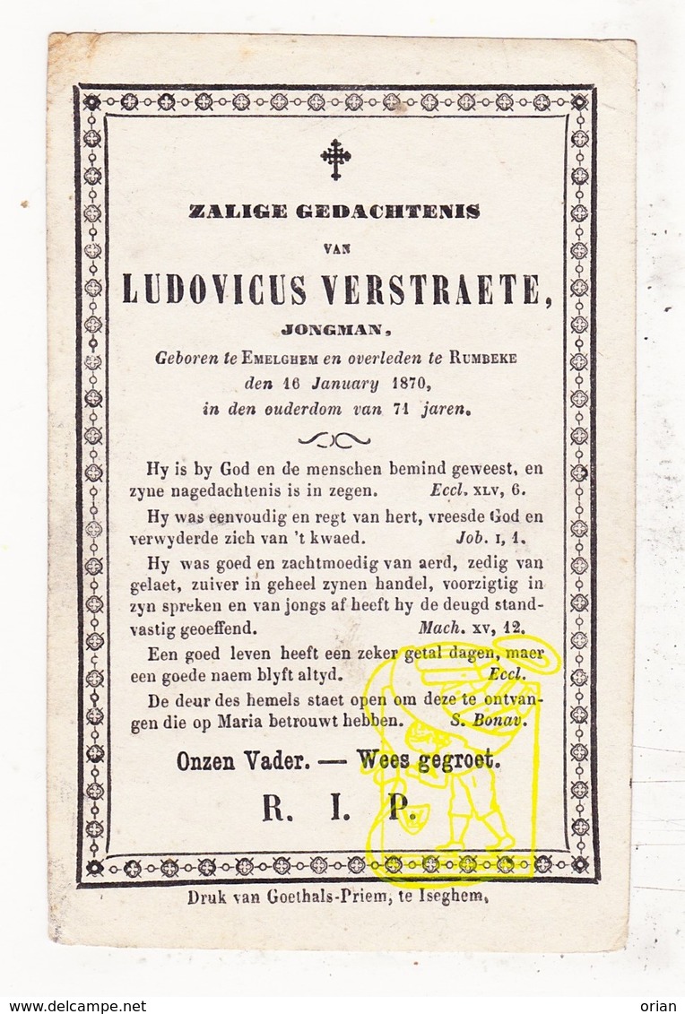 DP Ludovicus Verstraete ° Emelgem Izegem 1799 † Rumbeke Roeselare 1870 - Images Religieuses