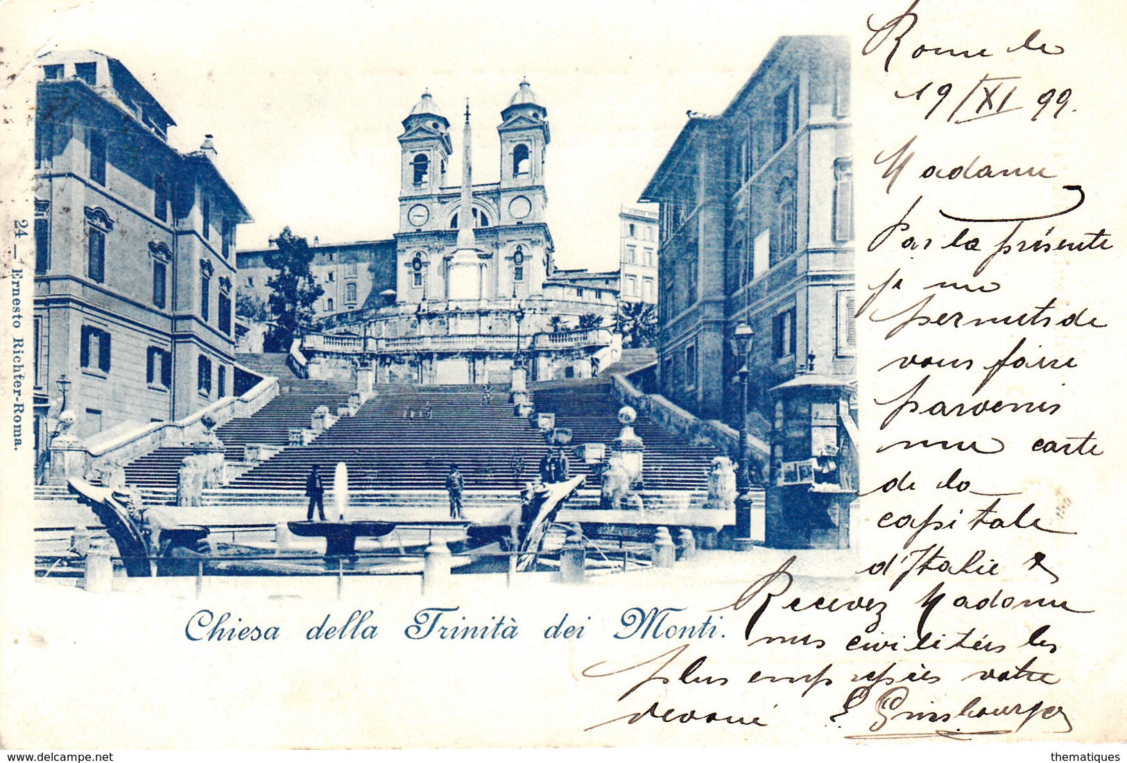Thematiques Italie Roma Chiesa Della Trinita Dei Monti Timbre Cachet 1899 - Autres Monuments, édifices