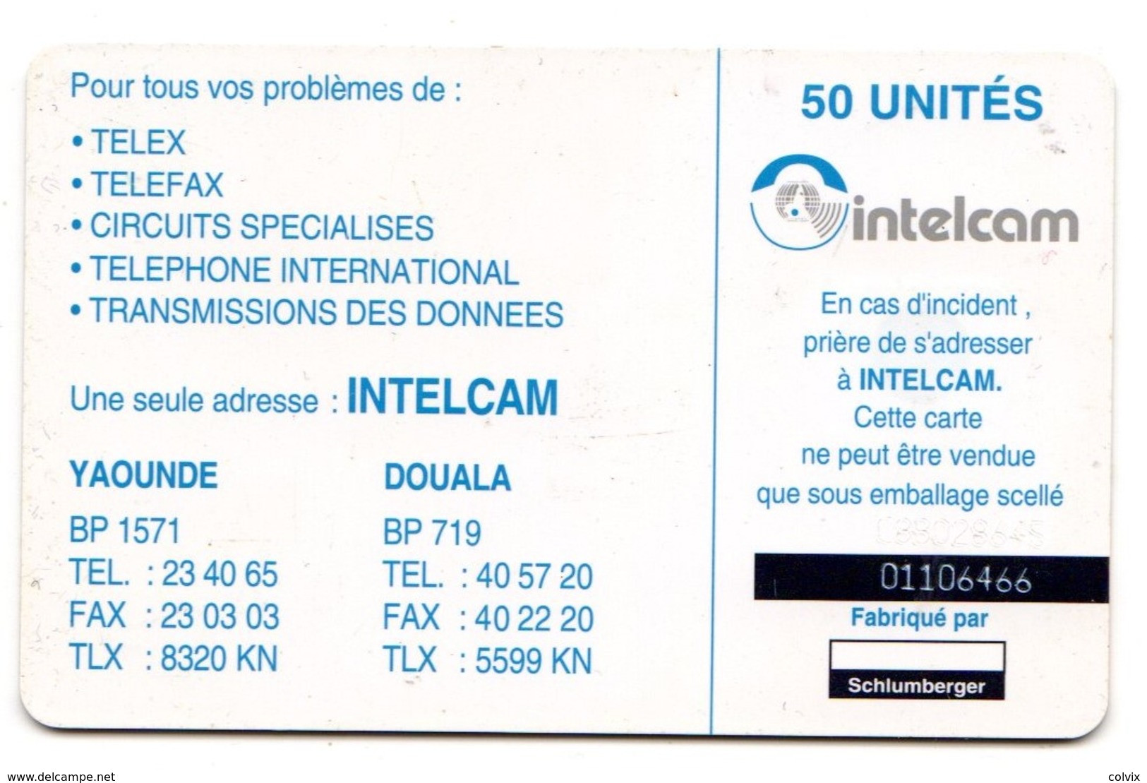 CAMEROUN REF MV CARDS CAM-36 50 U YAOUNDE Verso INTELCAM - Cameroun