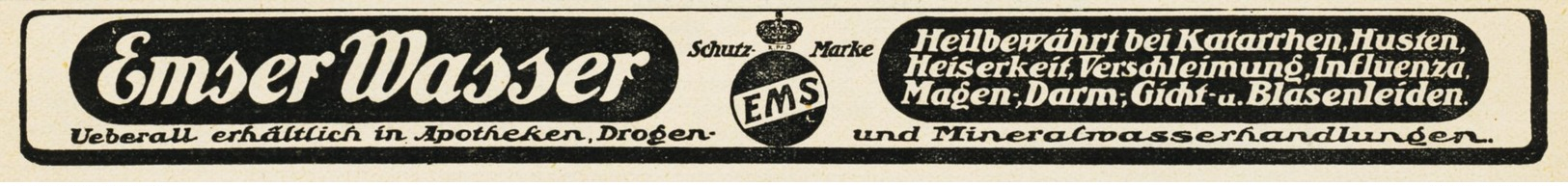 Original-Werbung/ Anzeige 1913 - EMSER WASSER / BAD EMS - Ca. 180 X 20 Mm - Publicités