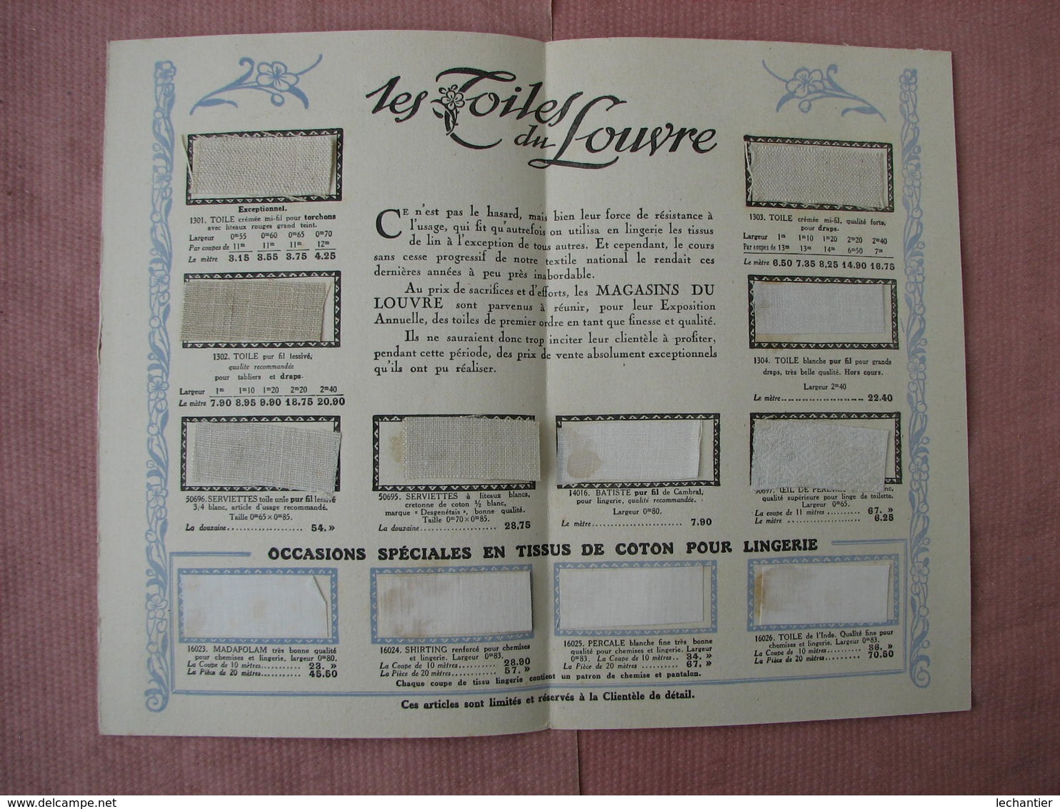 LE LOUVRE Rares Dépliant Années 1930 " La Victoire Du Lin S'affirme Avec 12 Echantillons De Toile"  TBE - Textile & Vestimentaire
