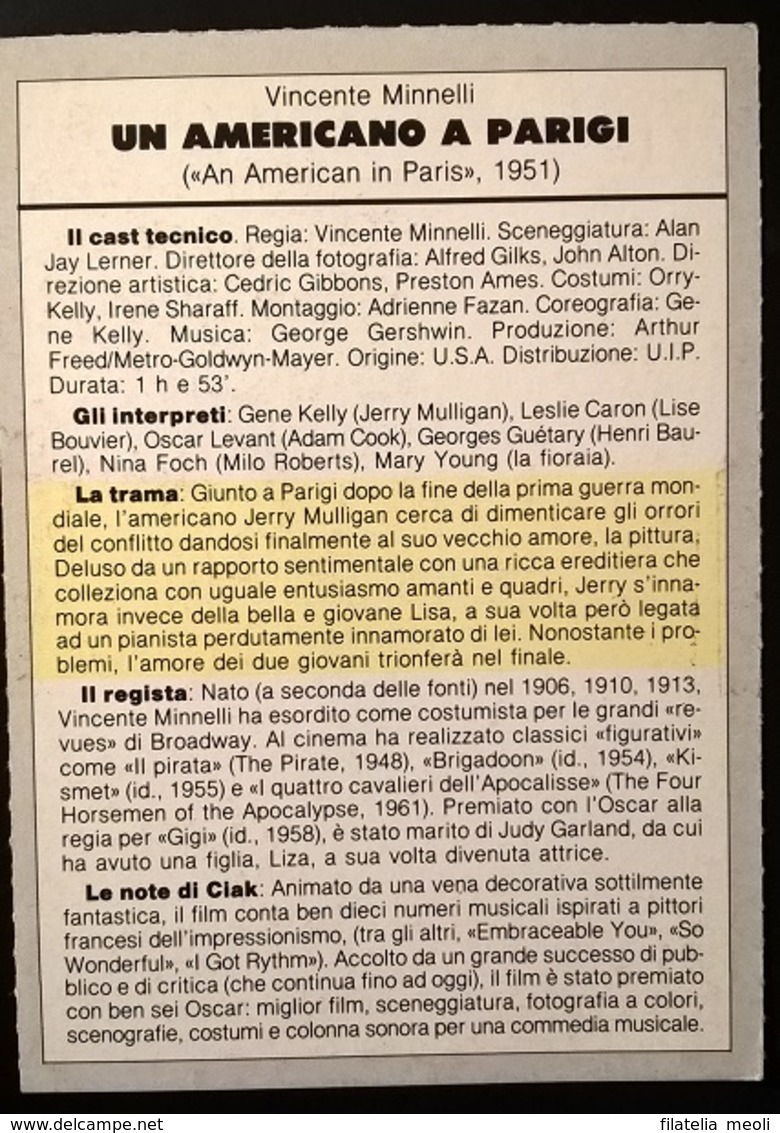 SCHEDA CIAK UN AMERICANO A PARIGI - Altri & Non Classificati