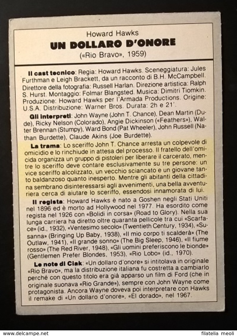 SCHEDA CIAK UN DOLLARO D'ONORE - Altri & Non Classificati