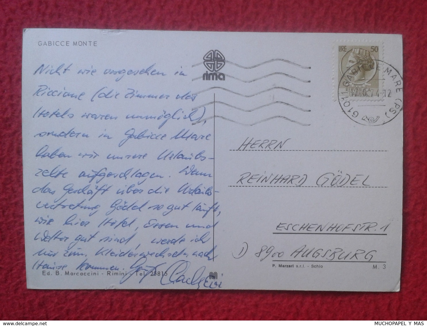 POSTAL POST CARD CARTE POSTALE ITALIA ITALY GABICCE MONTE CON SELLO WITH STAMP POSTCARD VER FOTOS Y DESCRIPCIÓN, ESCRITA - Otros & Sin Clasificación