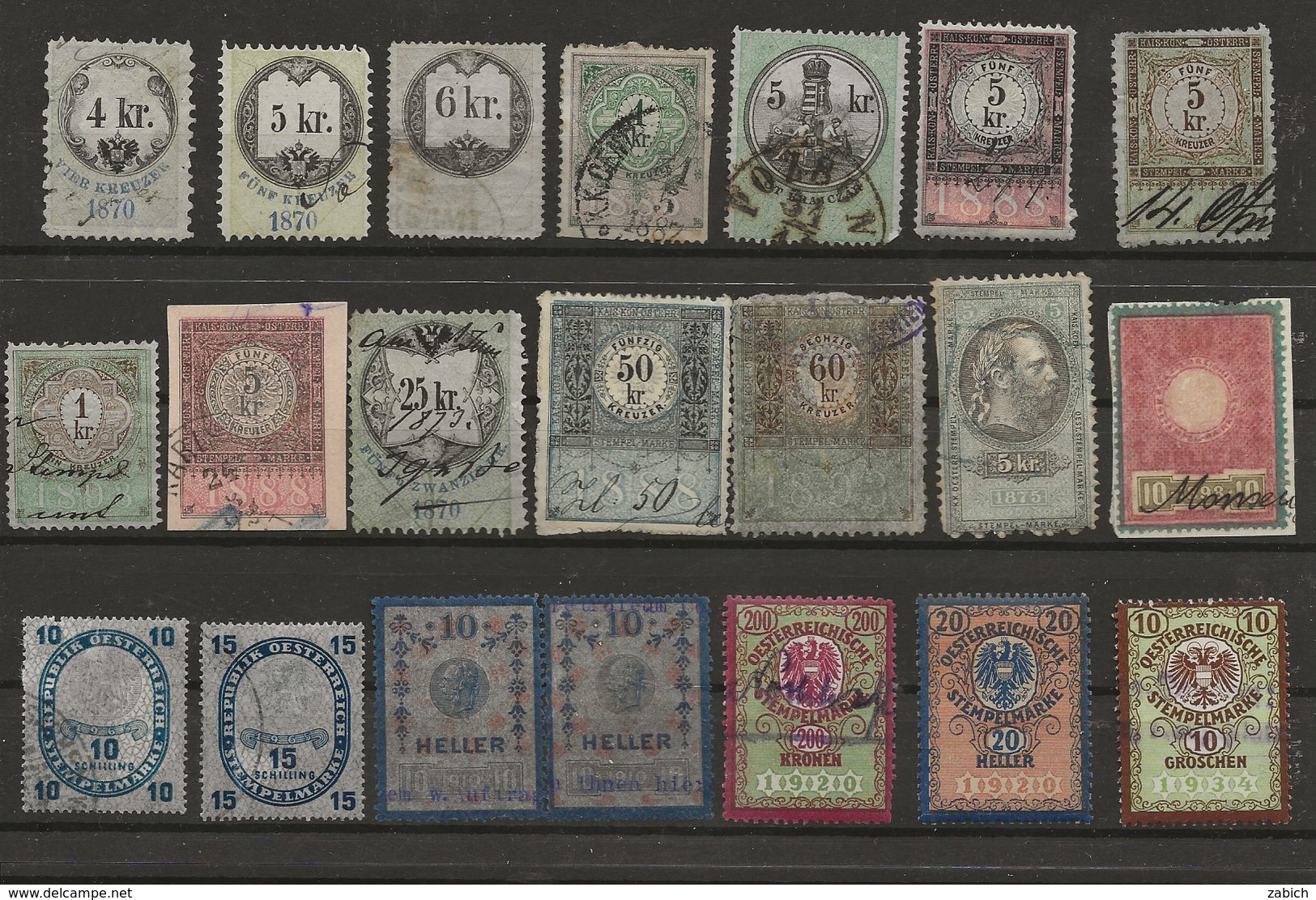 FISCAUX AUTRICHE 20 TIMBRES OBLITERES - Revenue Stamps