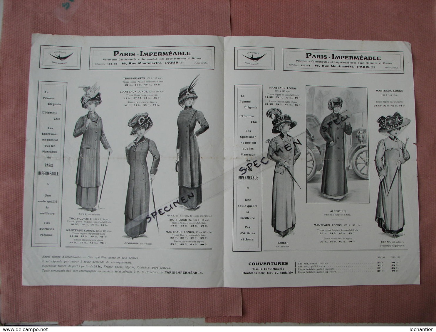 Paris Imperméable Catalogue 4 Pages  215X275 Hommes, Femmes, Cochers,Militaires,Cyclistes Etc... - Textile & Vestimentaire