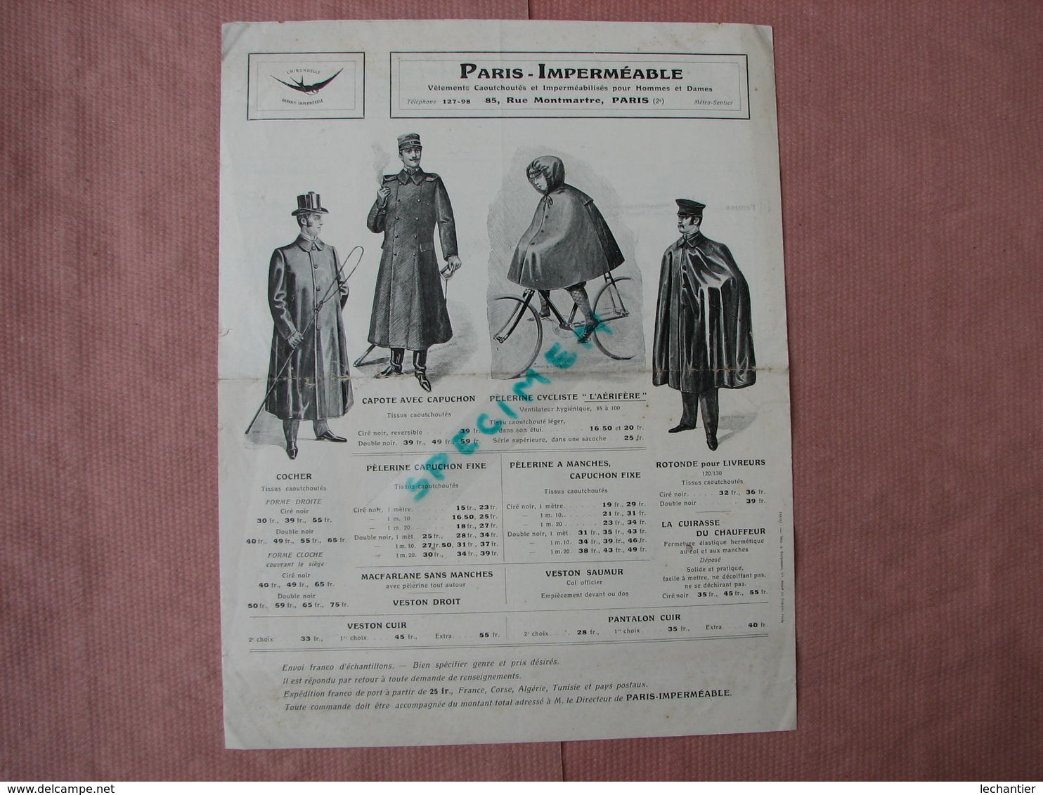 Paris Imperméable Catalogue 4 Pages  215X275 Hommes, Femmes, Cochers,Militaires,Cyclistes Etc... - Textile & Vestimentaire