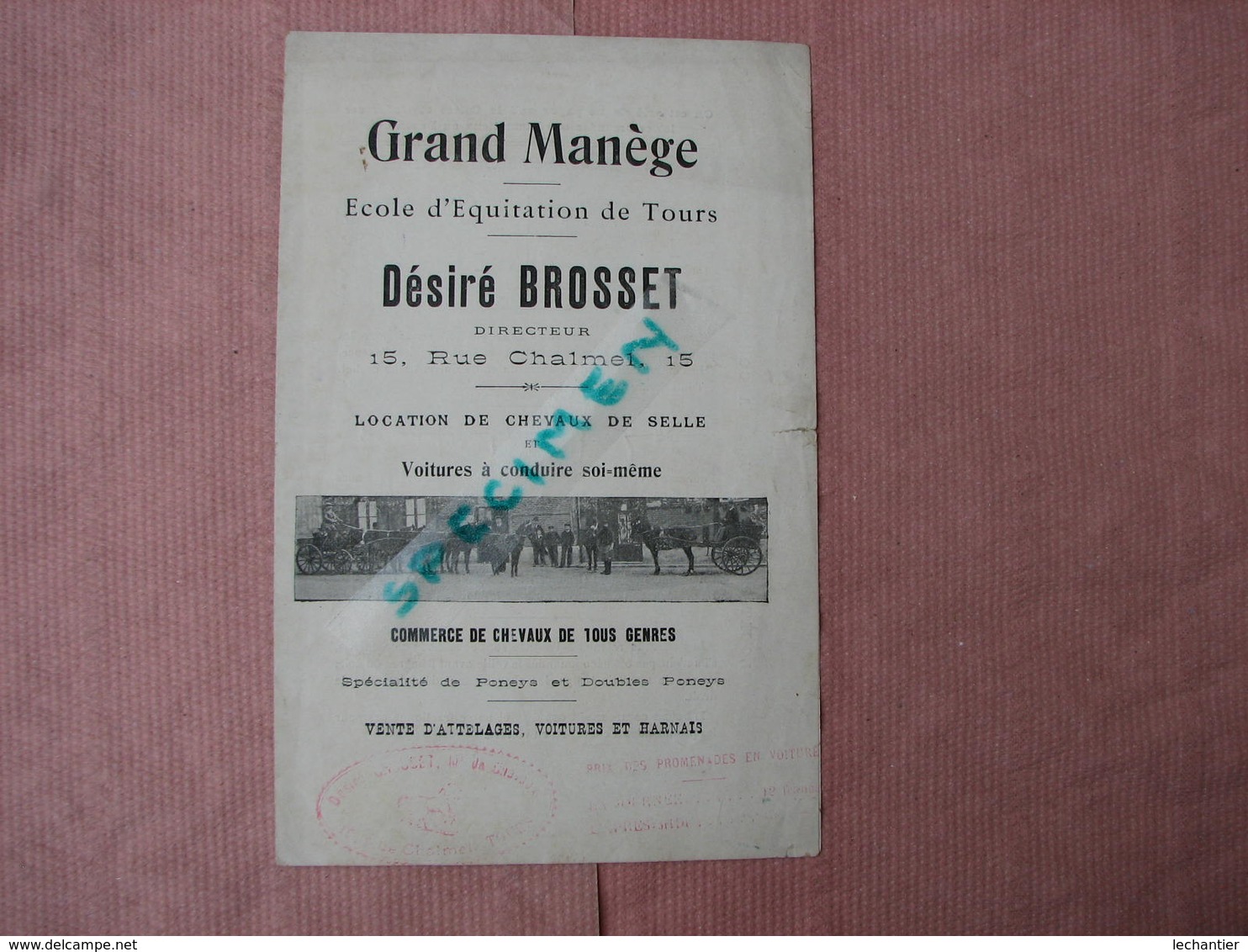 TOURS Ecole D'équitation 1904 Grand Manége Desiré Brosset Dir. 15 Rue Chalmel.  BE - Ruitersport