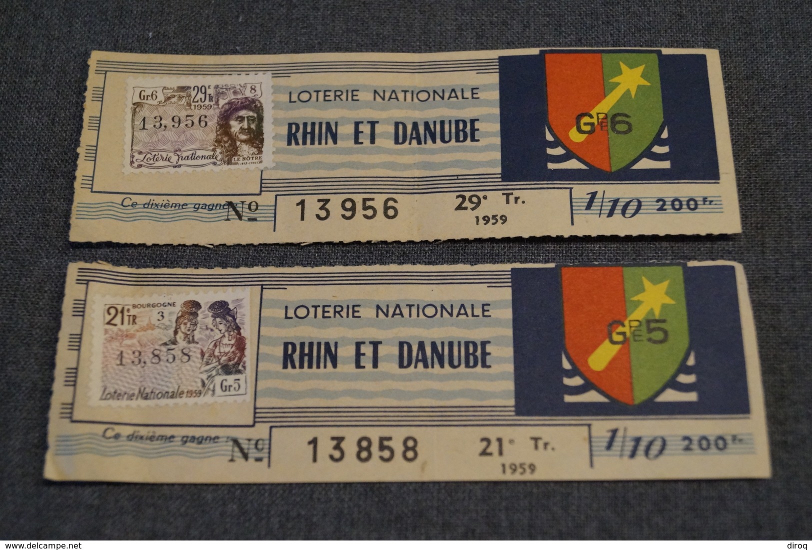 2 Billets Loterie Nationale FRANCE,1959,Rhin Et Danube,200 F. - Billets De Loterie