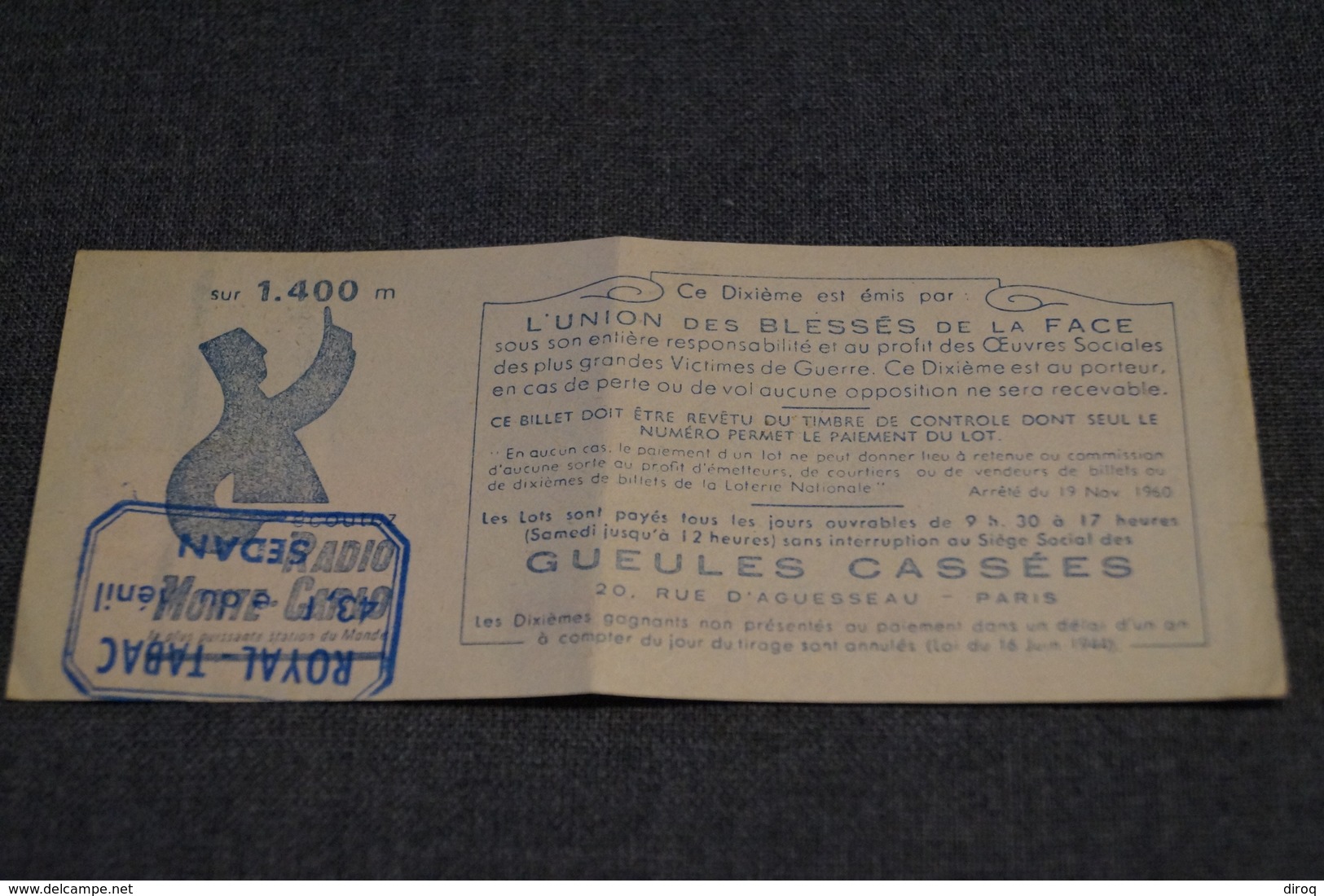 Billet Loterie Nationale FRANCE,1968,les Gueules Cassées, 3F - Billets De Loterie