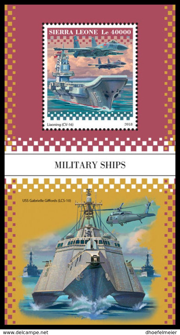 SIERRA LEONE 2018 **MNH Helicopter Hubschrauber Military Ships S/S - OFFICIAL ISSUE - DH1901 - Hélicoptères