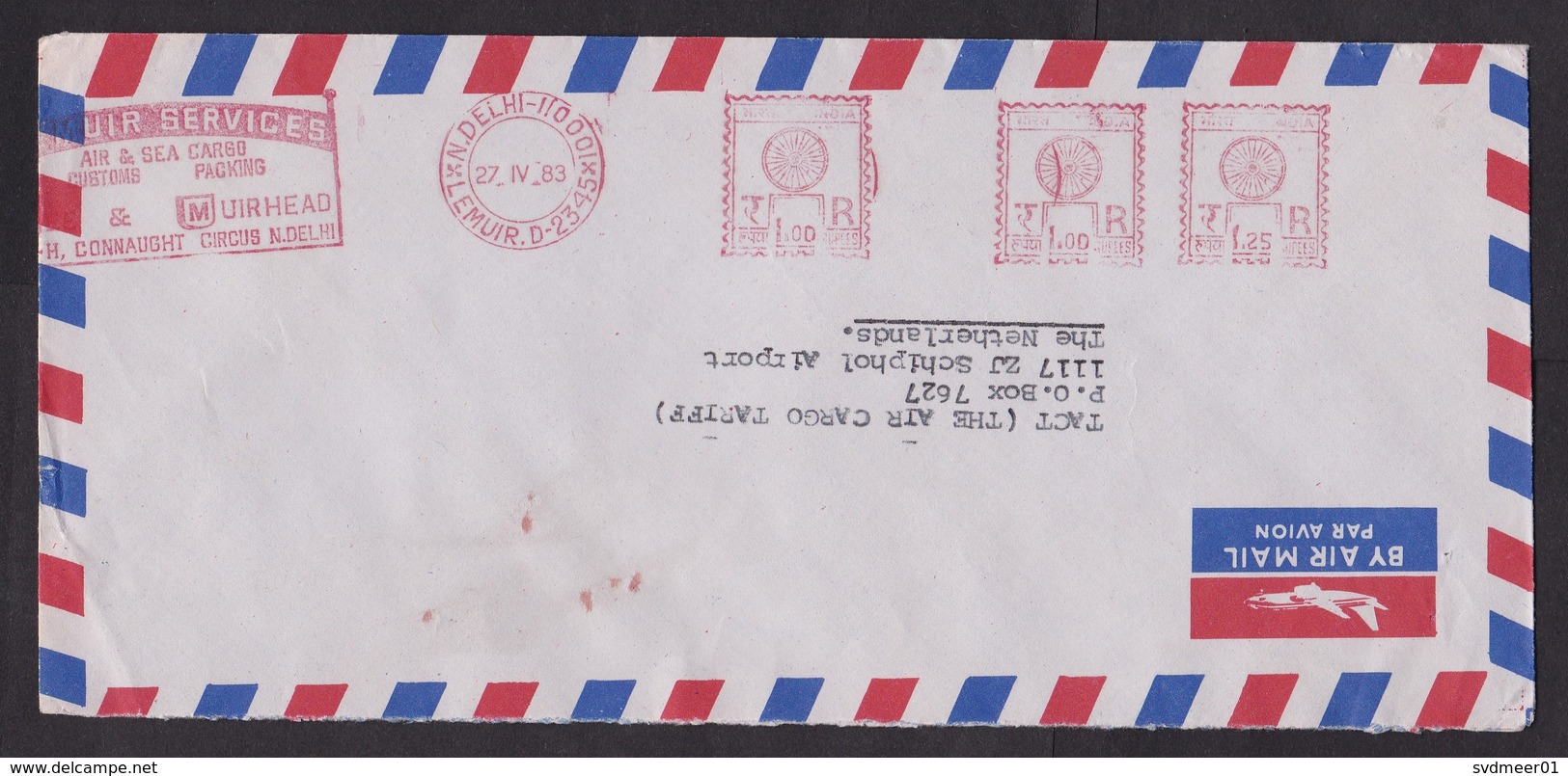 India: Airmail Cover To Netherlands, 1983, 3 Value Meter Cancel, Cargo Company (traces Of Use) - Brieven En Documenten