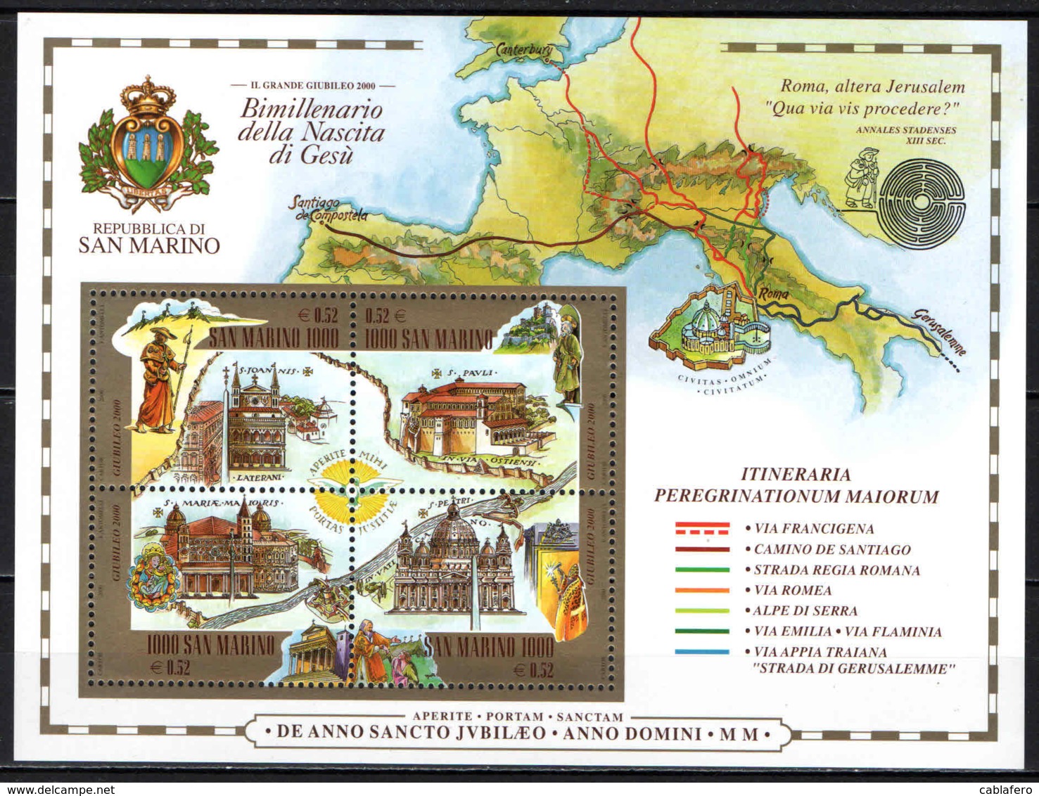 SAN MARINO - 2000 - GIUBLEO DEL 2000 - LE QUATTRO BASILICHE DI ROMA - FOGLIETTO - SOUVENIR SHEET - MNH - Nuevos