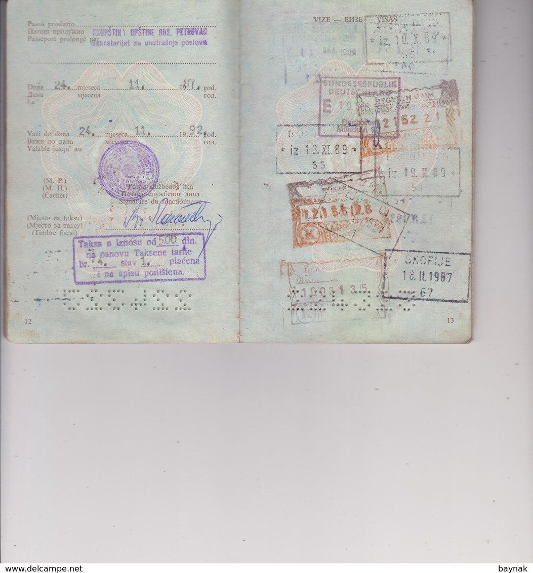 PM59  --  SFR  YUGOSLAVIA  --  PASSPORT --  NO PHOTO  ~ 1982  --  VISA    2 X CANADA - Historische Dokumente