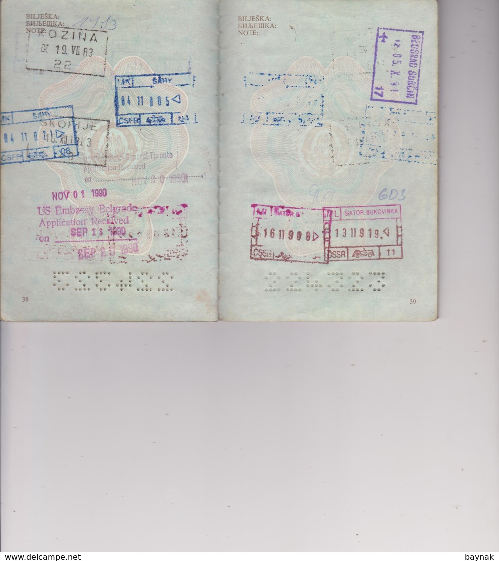 PM59  --  SFR  YUGOSLAVIA  --  PASSPORT --  NO PHOTO  ~ 1982  --  VISA    2 x CANADA