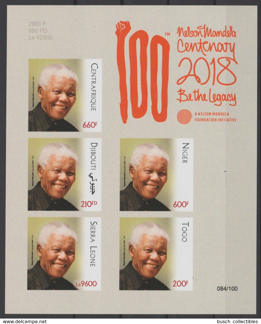 IMPERF ND Djibouti Central Africa Togo Sierra Leone Niger 2018 PAN African Postal Union Nelson Mandela Madiba 100 Years - Togo (1960-...)