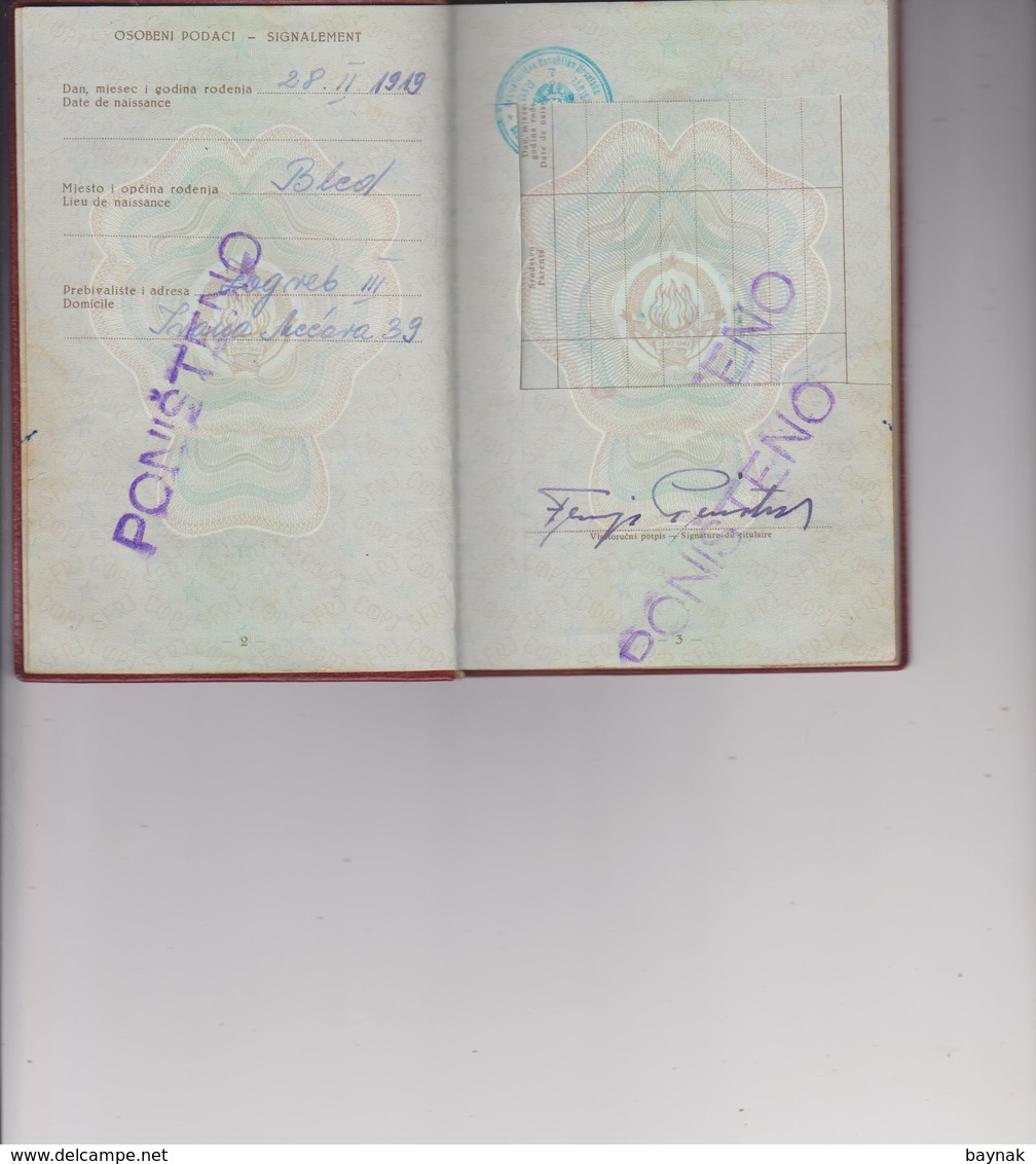 PM63  --  SFR YUGOSLAVIA  --  PASSPORT --  NO PHOTO  ~ 1966  -  VISA    DEUTSCHLAND, BELGIE, UK, SPAIN, PORTUGAL, RUSSIA - Documents Historiques
