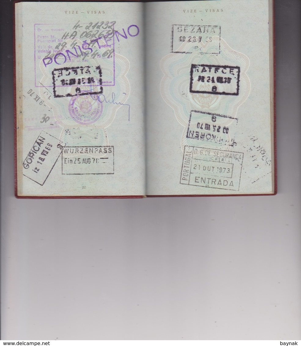 PM63  --  SFR YUGOSLAVIA  --  PASSPORT --  NO PHOTO  ~ 1966  -  VISA    DEUTSCHLAND, BELGIE, UK, SPAIN, PORTUGAL, RUSSIA