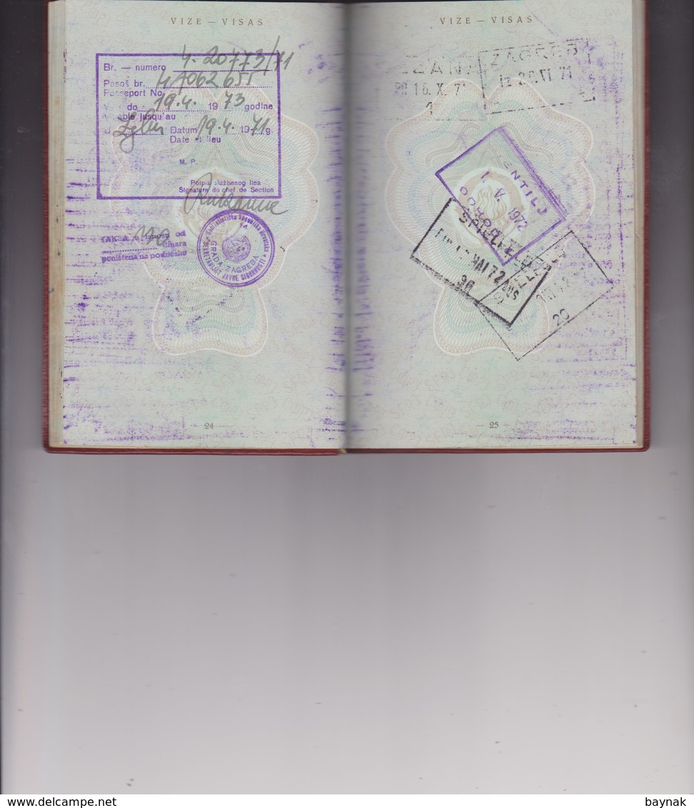 PM63  --  SFR YUGOSLAVIA  --  PASSPORT --  NO PHOTO  ~ 1966  -  VISA    DEUTSCHLAND, BELGIE, UK, SPAIN, PORTUGAL, RUSSIA