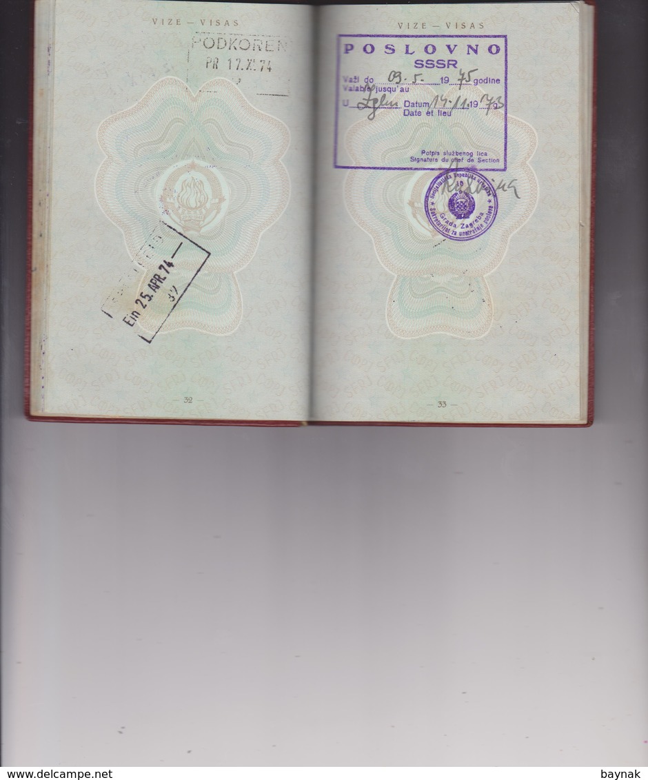 PM63  --  SFR YUGOSLAVIA  --  PASSPORT --  NO PHOTO  ~ 1966  -  VISA    DEUTSCHLAND, BELGIE, UK, SPAIN, PORTUGAL, RUSSIA