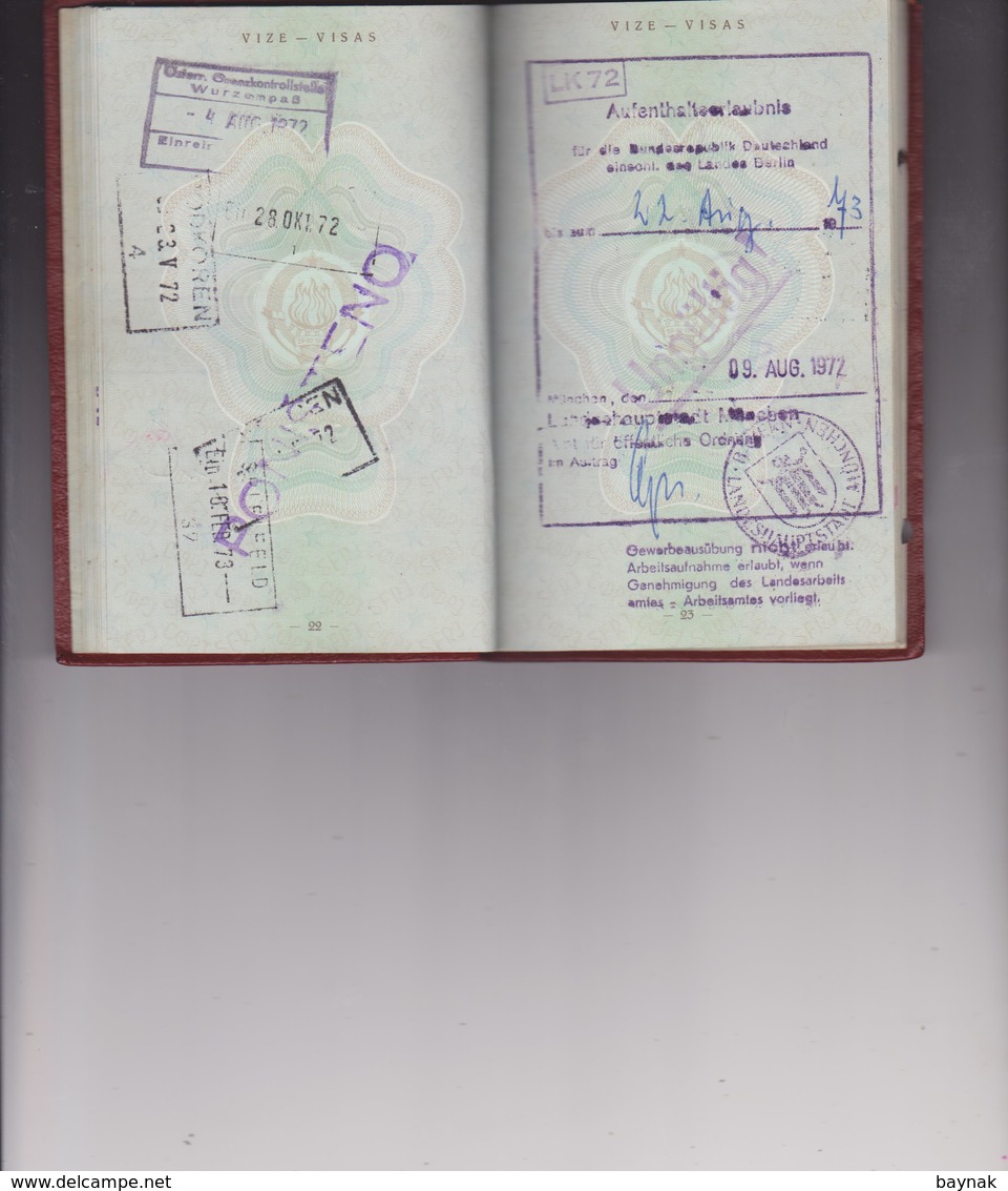 PM44  - SFR  YUGOSLAVIA  - PASSPORT - NO PHOTO  ~ ZIVAN CVITKOVIC  -  KOMPONIST, SIBENIK  -  1966  --  VISA  DEUTSCHLAND