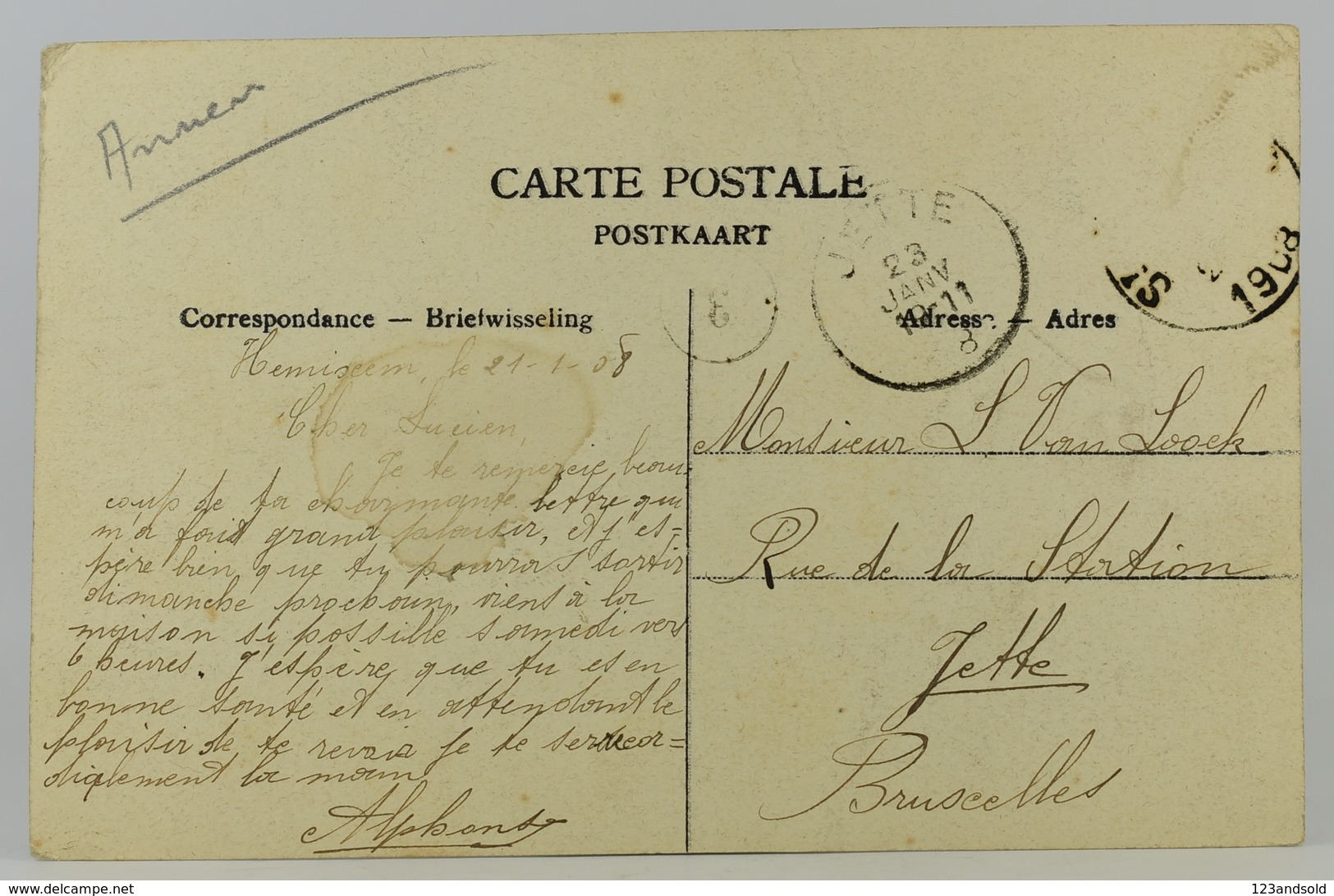 Postkaart Hemiksem - Hemixem Antwerpsche Steenweg 1908 - Hemiksem