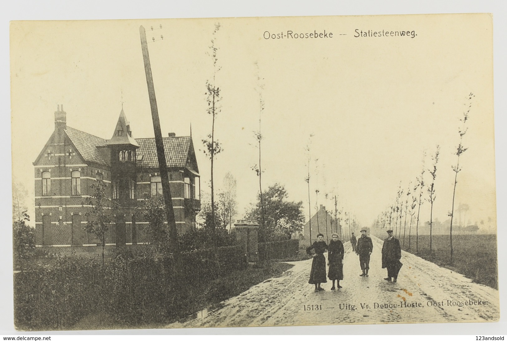 Postkaart : Oostrozebeke - Oost-Roosebeke Statiesteenweg 1908 - Oostrozebeke