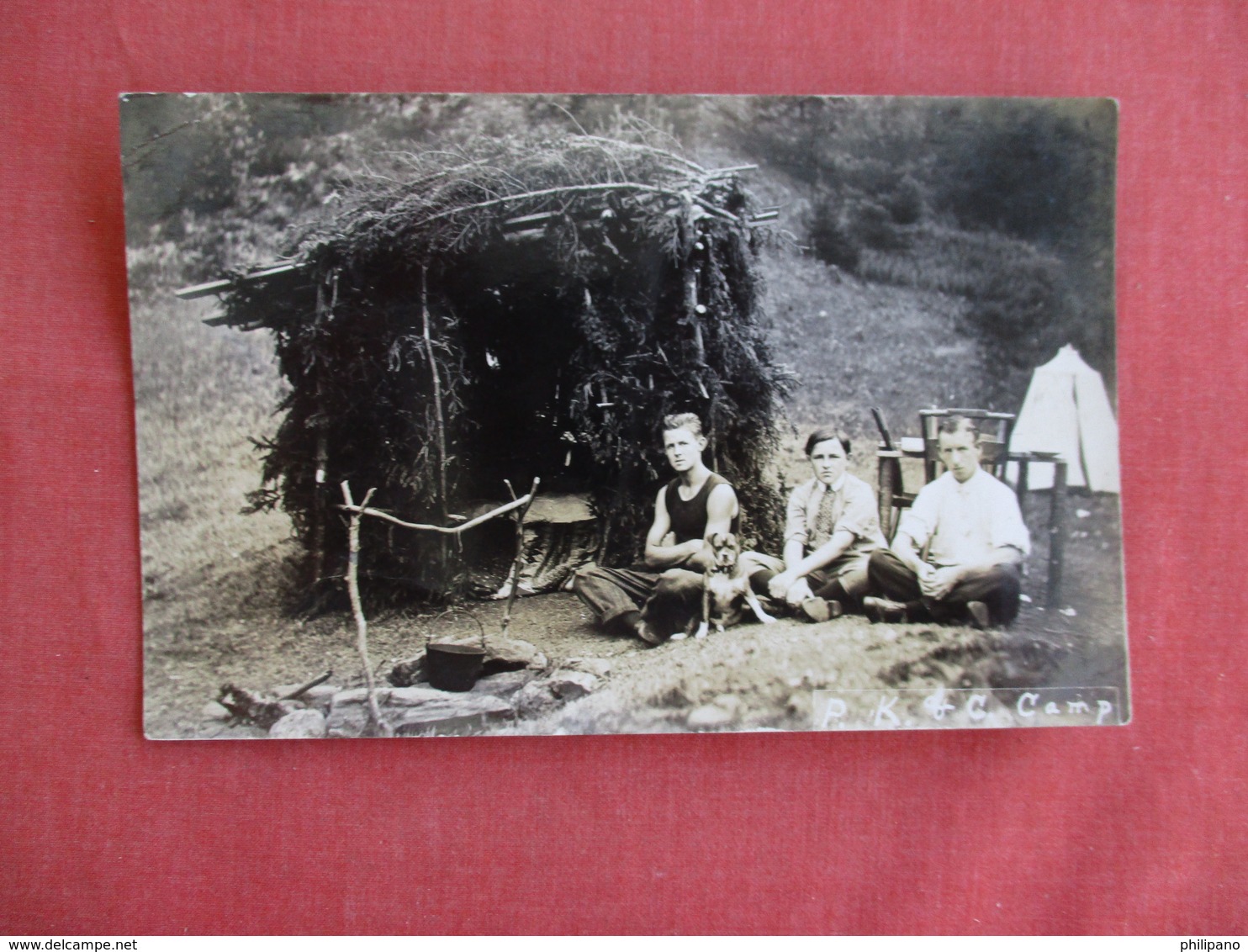 RPPC  Early Camping  P.K.& C Camp  3 Men With Dog -ref 3127 - To Identify