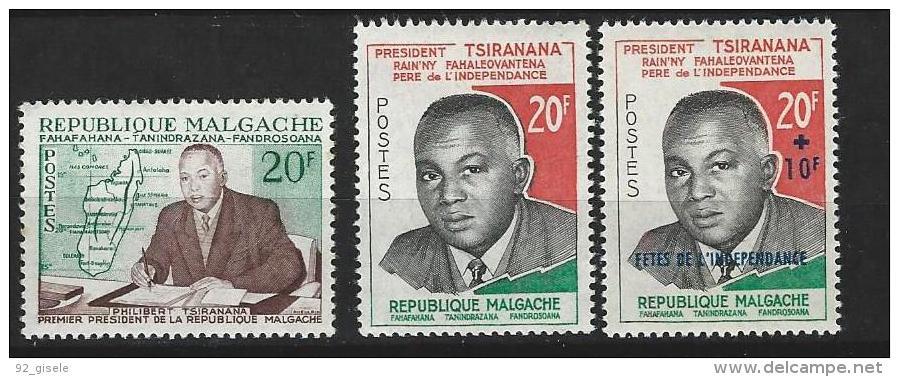 Madagascar YT 353 355 Et 356 " Pdt Tsiranana " 1960 Neuf** - Madagascar (1960-...)