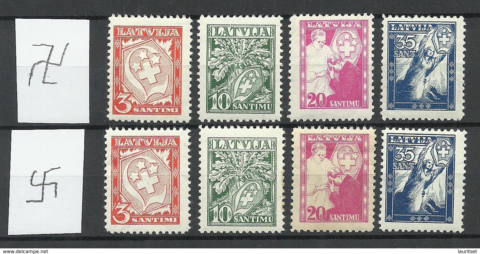 LETTLAND Latvia 1936 Michel 242 - 245 Wm Normal + Inverted * - Lettonie