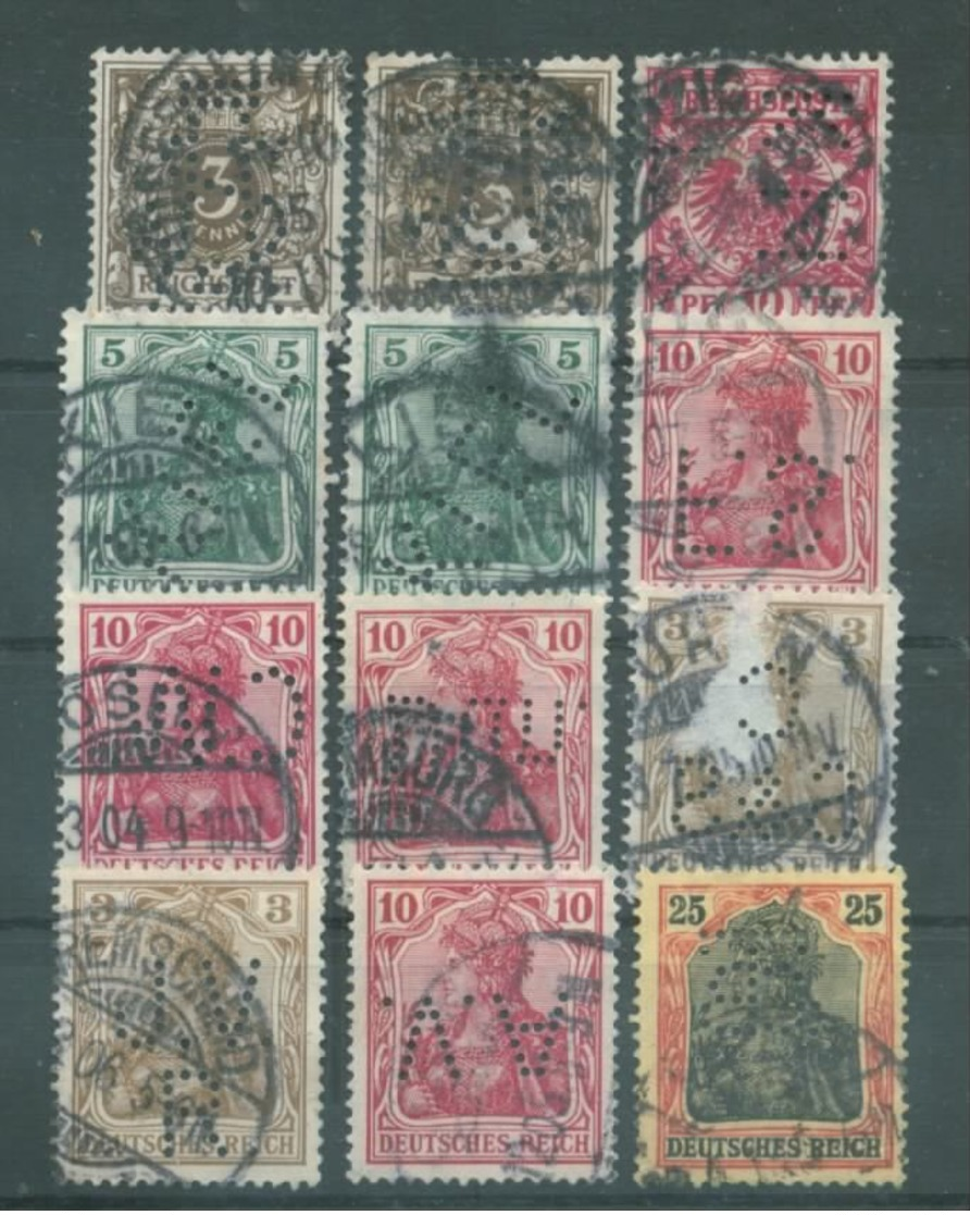 17173 DR Krone Adler+ Germania 12 Briefmarken Firmenlochung Perfin Gestempelt. Die Erhaltung Ist Unterschiedlich. - Used Stamps