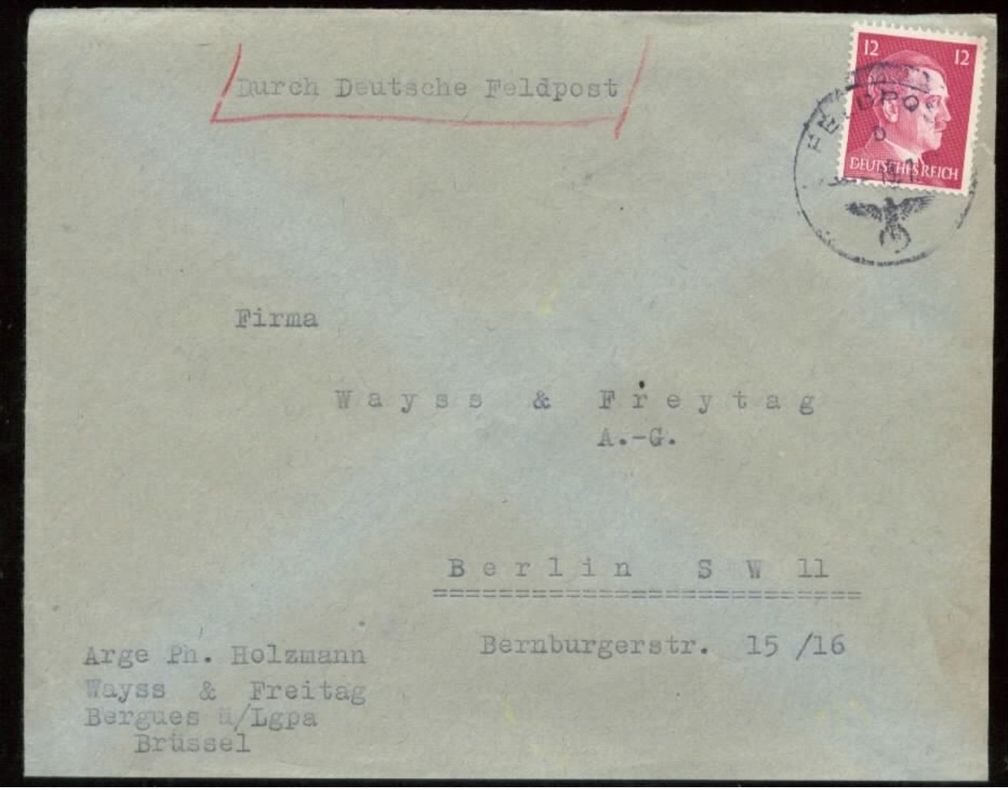 17064 DR Frankreich Belgien Hitler EF Feldpostbrief  Bergues - Berlin 1943, Bedarfserhaltung Ohne Inhalt. - Covers & Documents