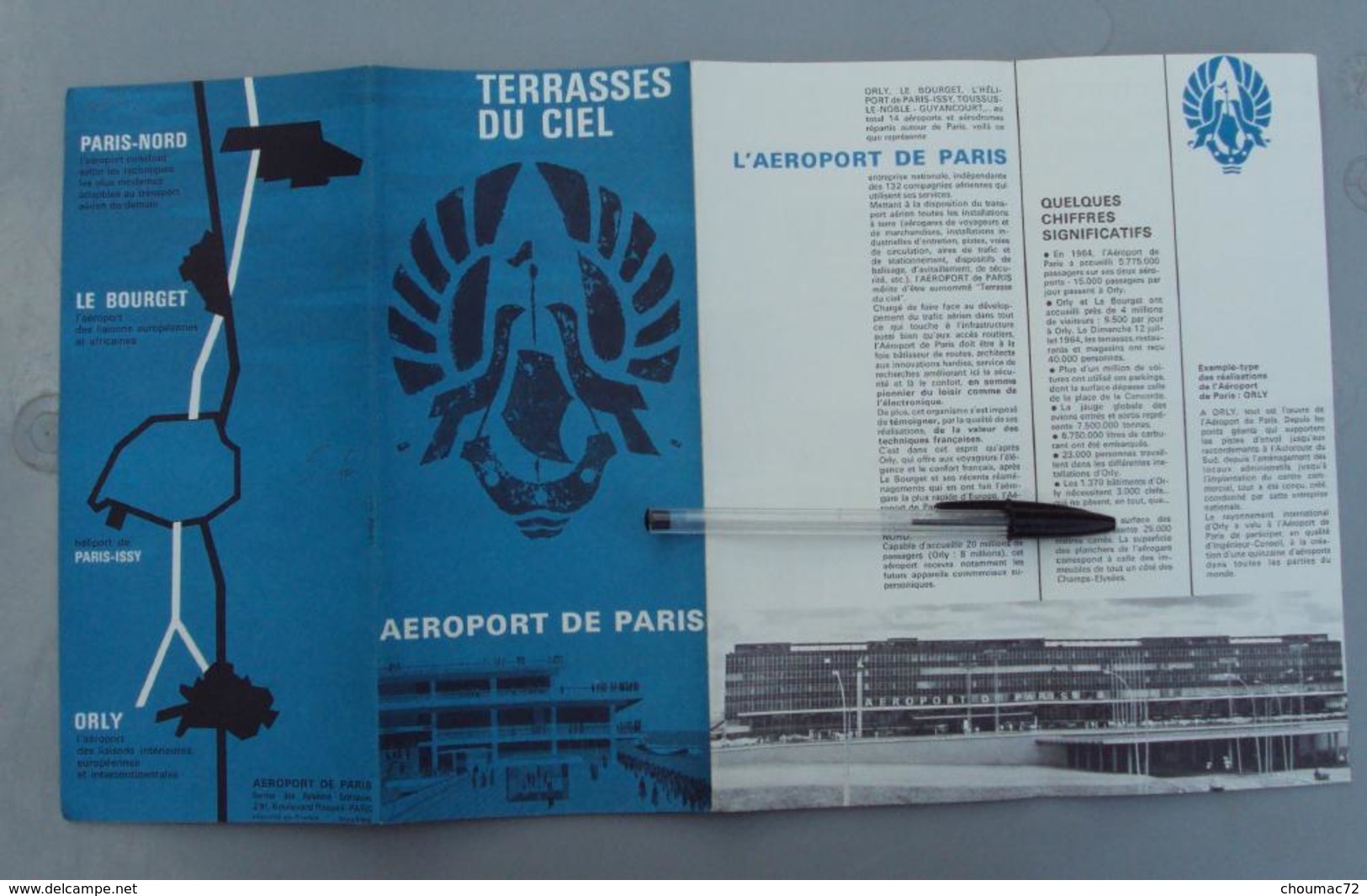 012, Transports Aviation Commerciale, Publicité Dépliant Aéroport De Paris - Terrasses Du Ciel - Mars 1965 - Bon état - Publicités